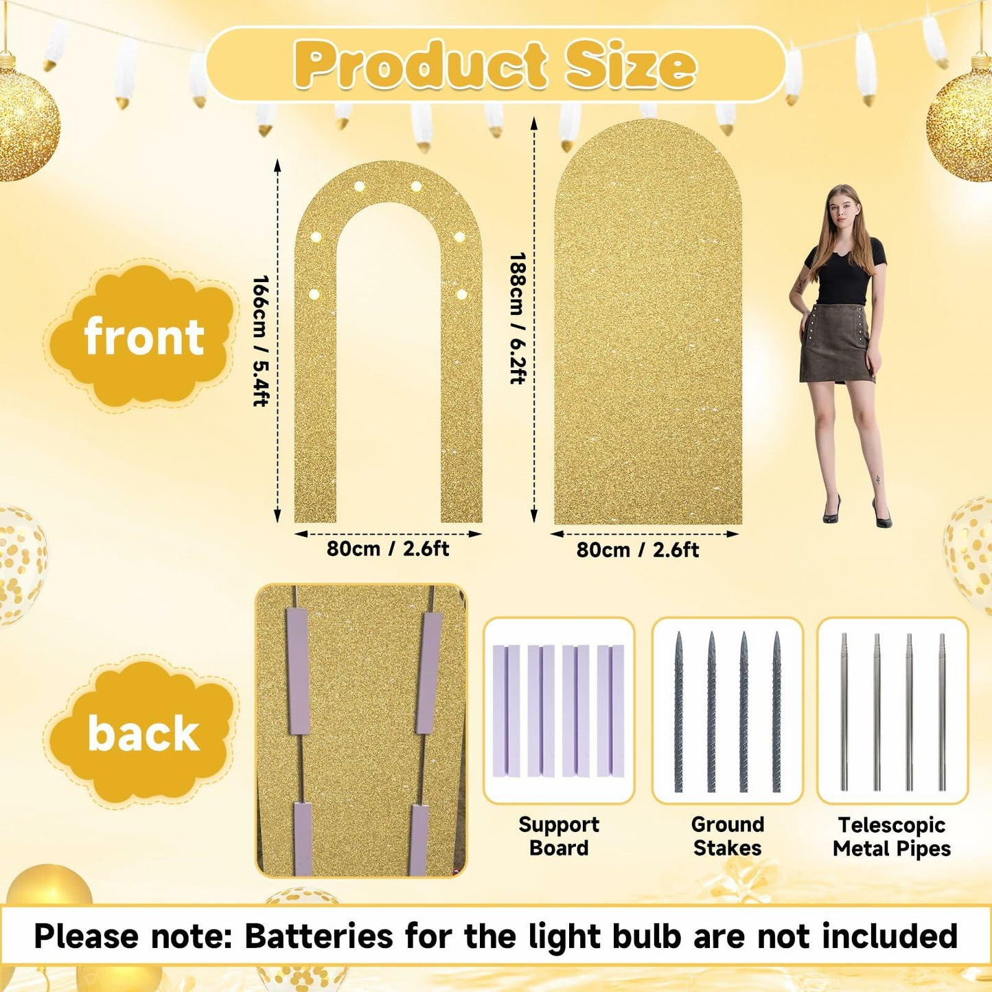 Paready Outdoor Gold Arch Backdrop Stands Pack of 2 Shiny Tropical Frame