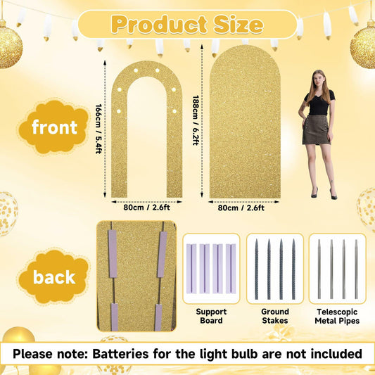 Paready Outdoor Gold Arch Backdrop Stands Pack of 2 Shiny Tropical Frame