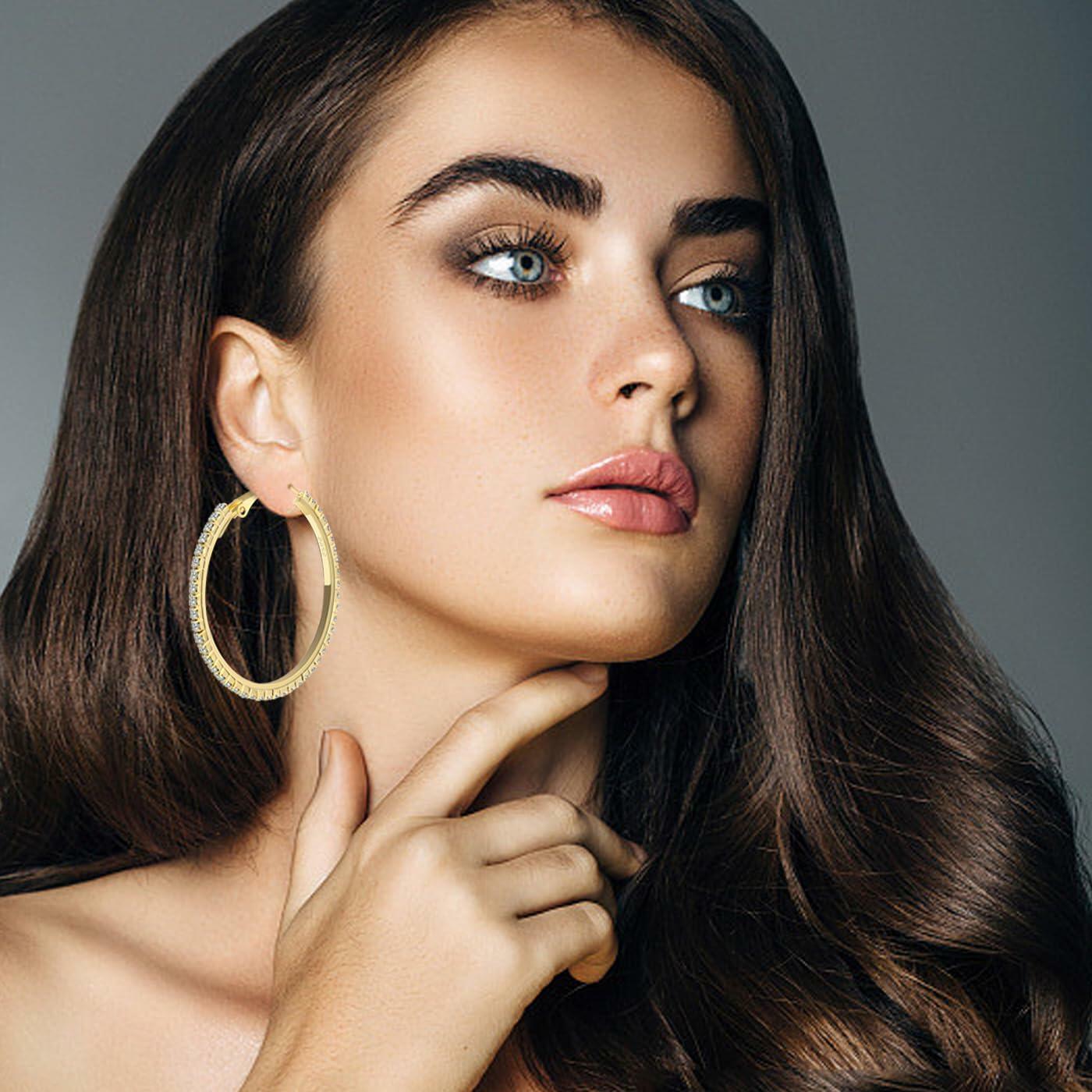 fcaylo 925 Sterling Silver Gold Hypoallergenic Lightweight Hoop Earrings 40mm