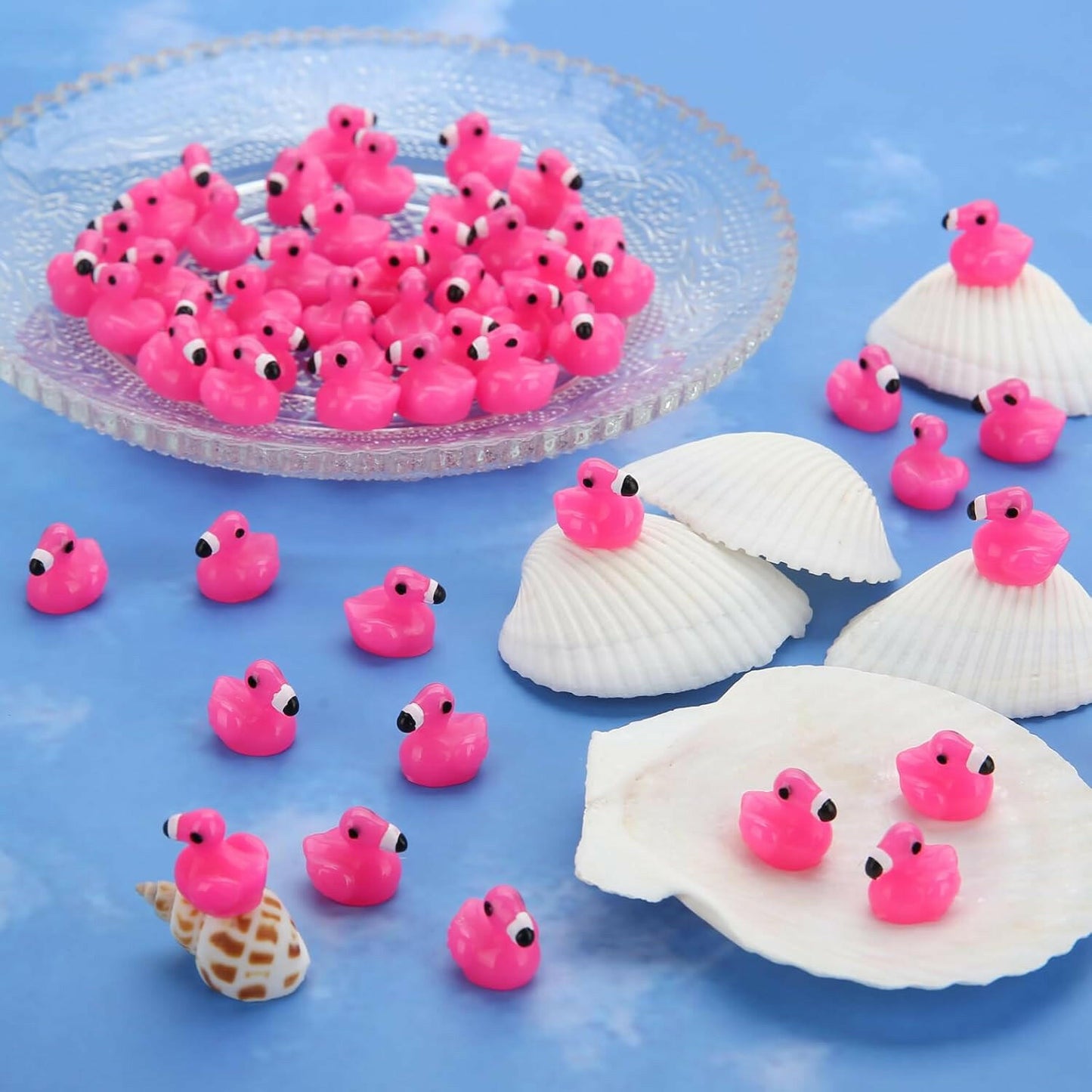 TOUCH TOP 100Pcs Mini Flamingo Resin Ducks Pink Figurine Tiny Animals Set
