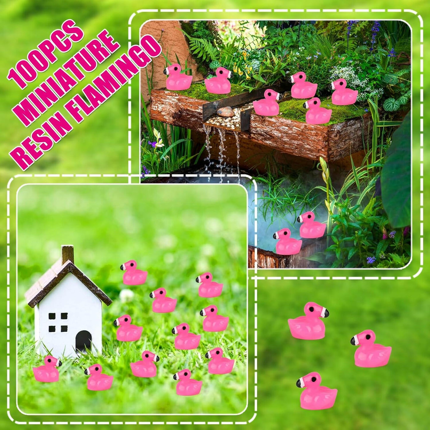 TOUCH TOP 100Pcs Mini Flamingo Resin Ducks Pink Figurine Tiny Animals Set