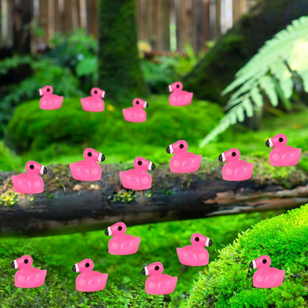 TOUCH TOP 100Pcs Mini Flamingo Resin Ducks Pink Figurine Tiny Animals Set