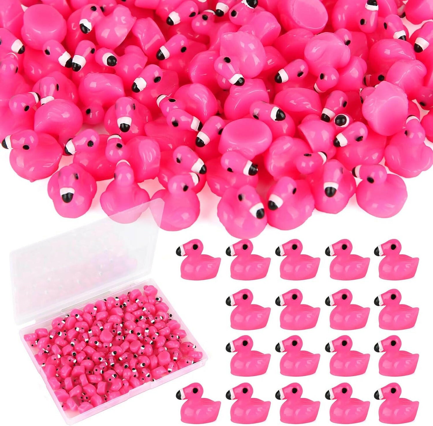 TOUCH TOP 100Pcs Mini Flamingo Resin Ducks Pink Figurine Tiny Animals Set