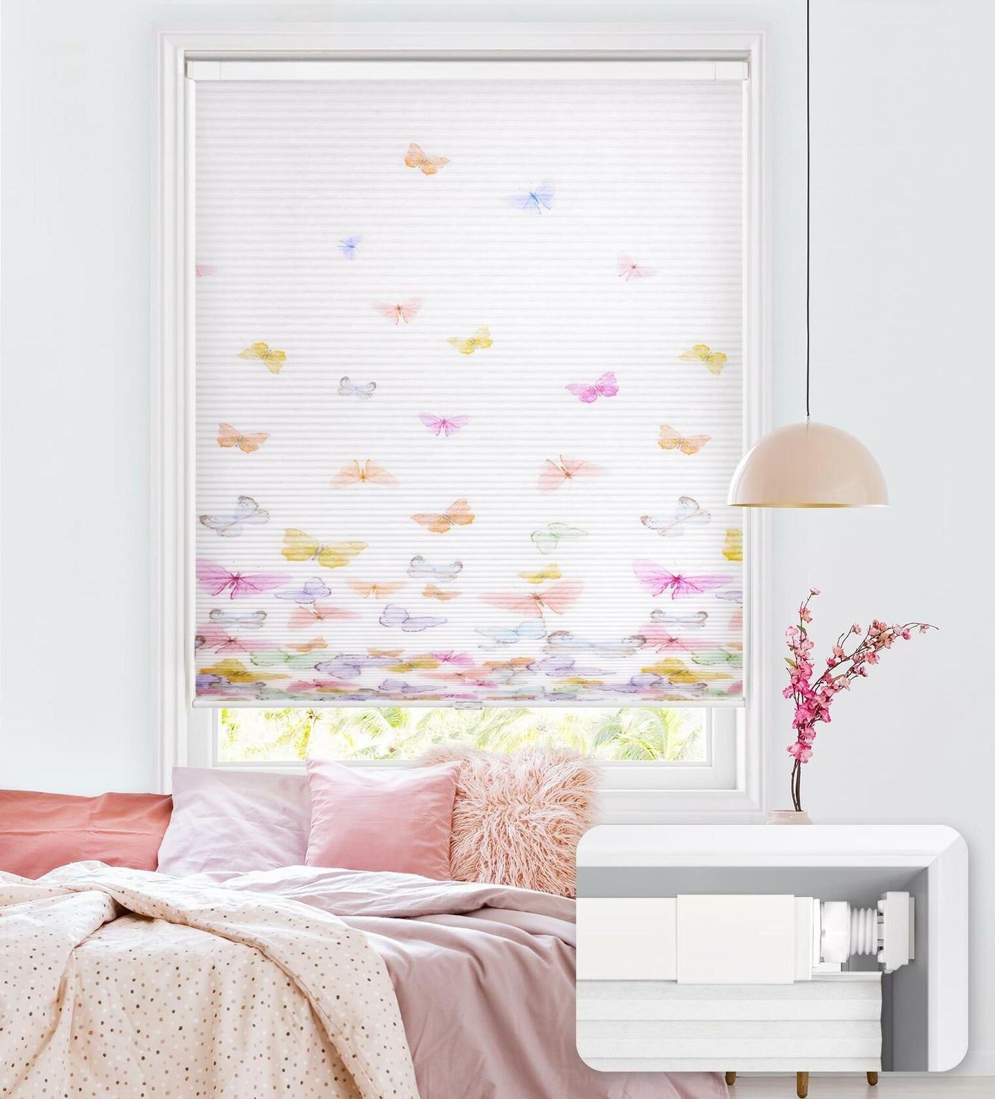 LazBlinds Cordless Cellular Shades Honeycomb 40x64 Colorful Butterflies