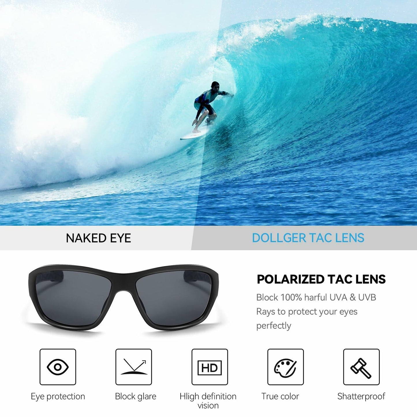 Dollger Polarized Sports Sunglasses Women Running Cycling UV400 Black Wraparound