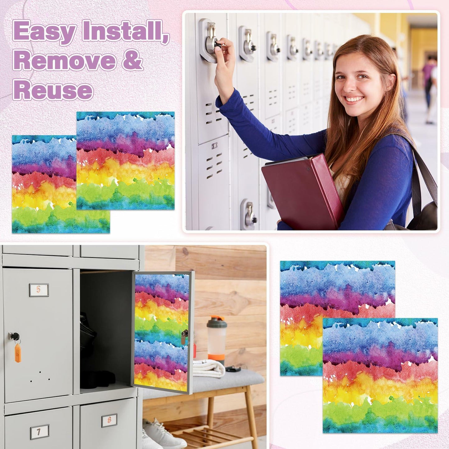 Nuanchu Magnetic Locker Wallpaper 12x12in 6pcs Colorful Waterproof Trimmable