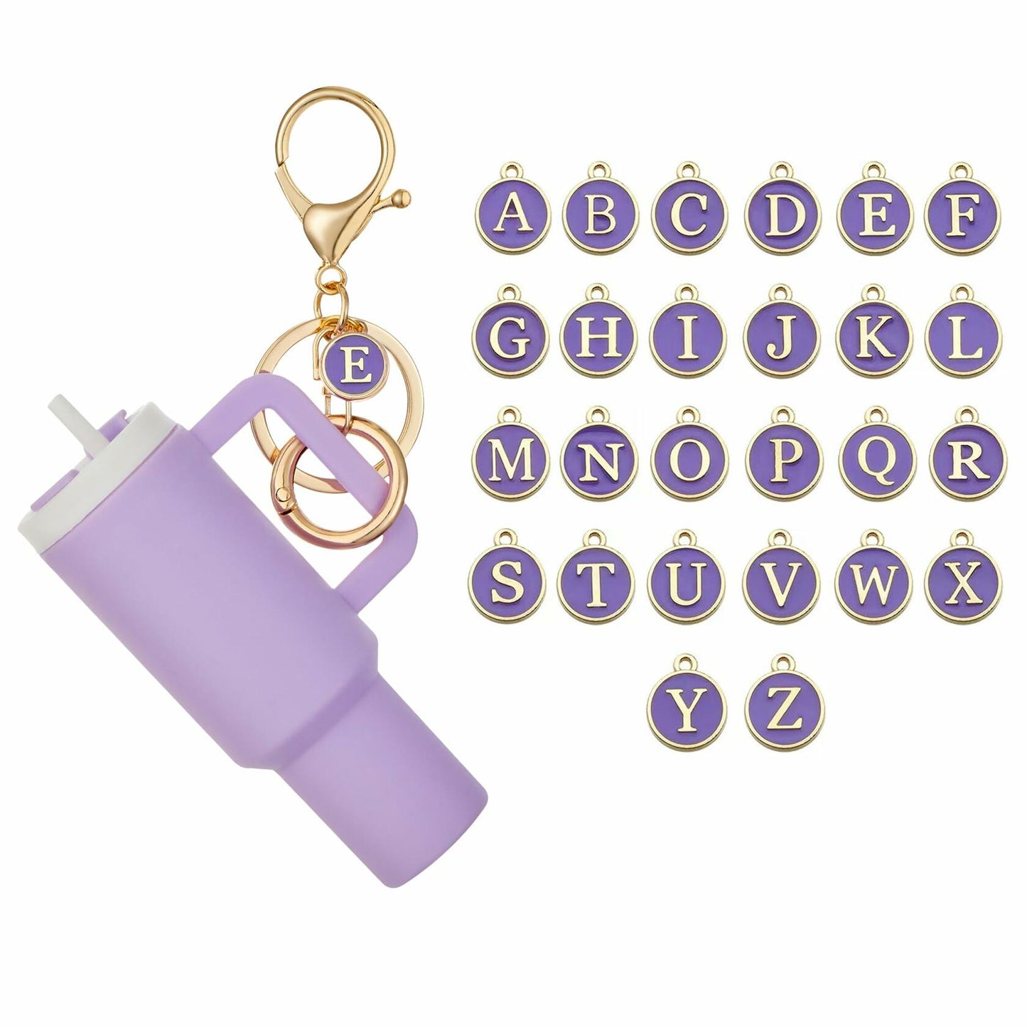 Sanyaa Initial Mini Cup Keychain Accessories Stanley Cup Purple B