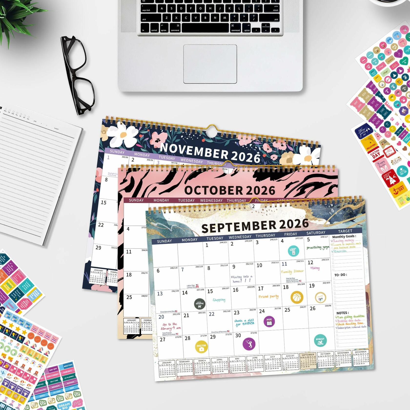 EYROZILL 2025-2026 Wall Calendar 17x22 Large Monthly Vertical 18 Month