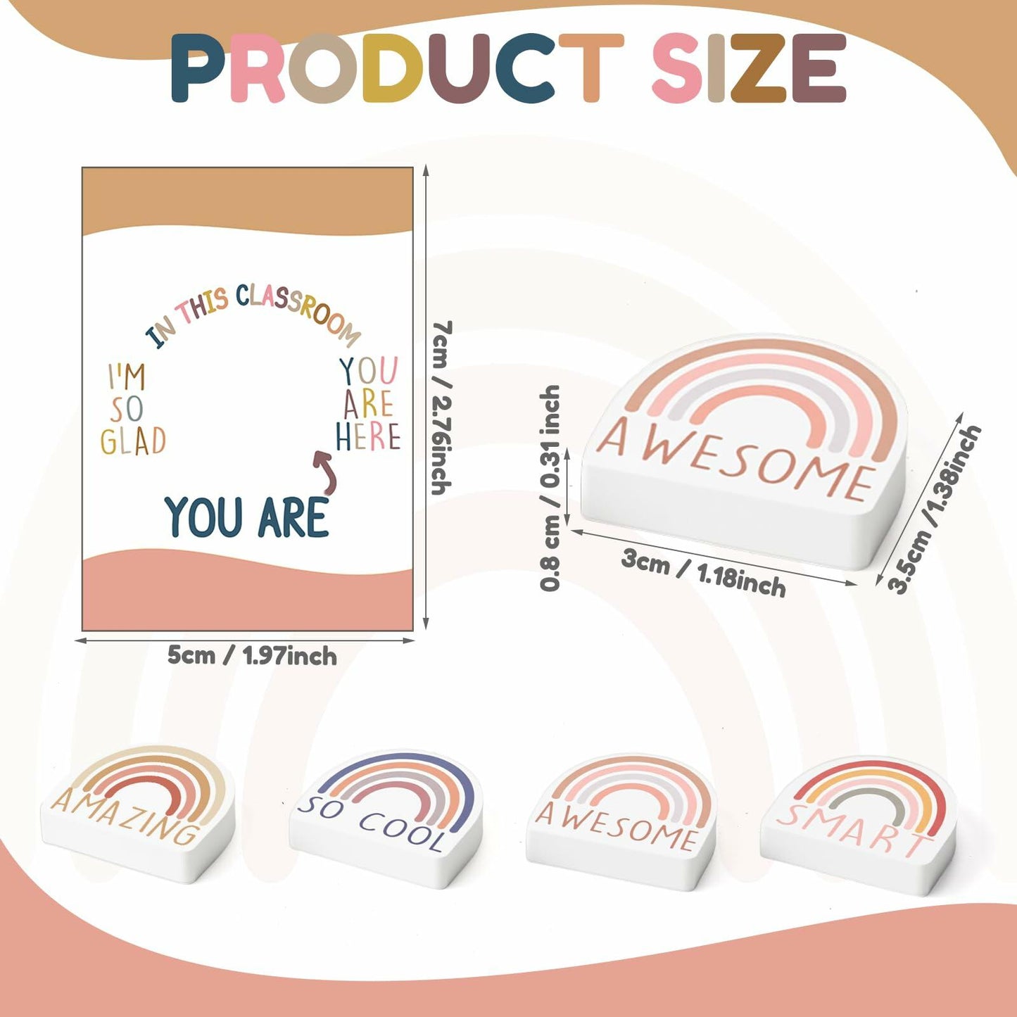 Feifeiya 80 Sets Rainbow Inspirational Erasers with Motivational Cards Colorful