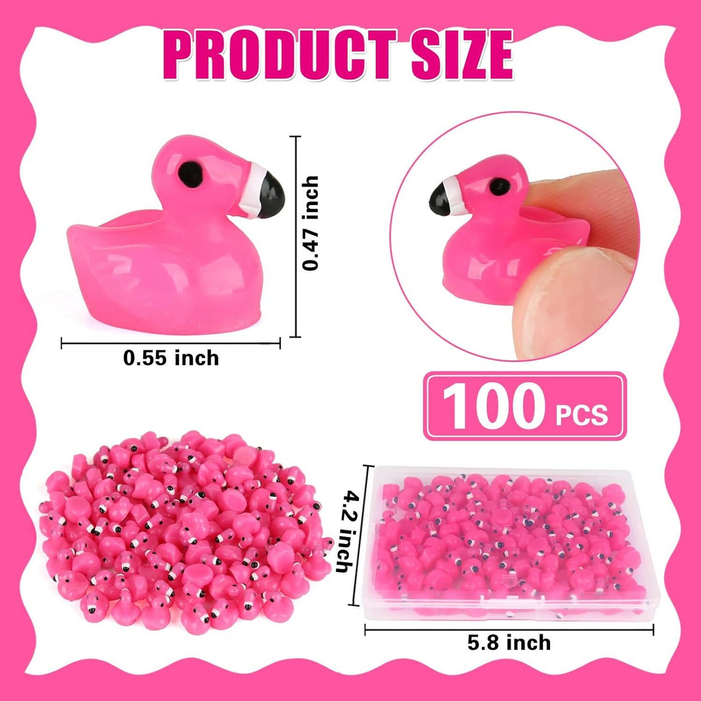 TOUCH TOP 100Pcs Mini Flamingo Resin Ducks Pink Figurine Tiny Animals Set