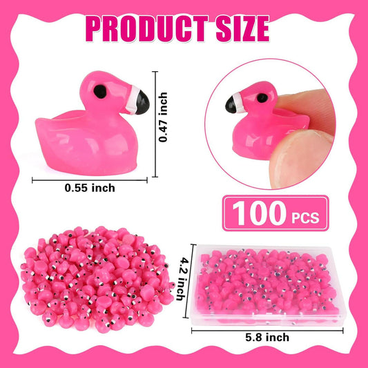 TOUCH TOP 100Pcs Mini Flamingo Resin Ducks Pink Figurine Tiny Animals Set