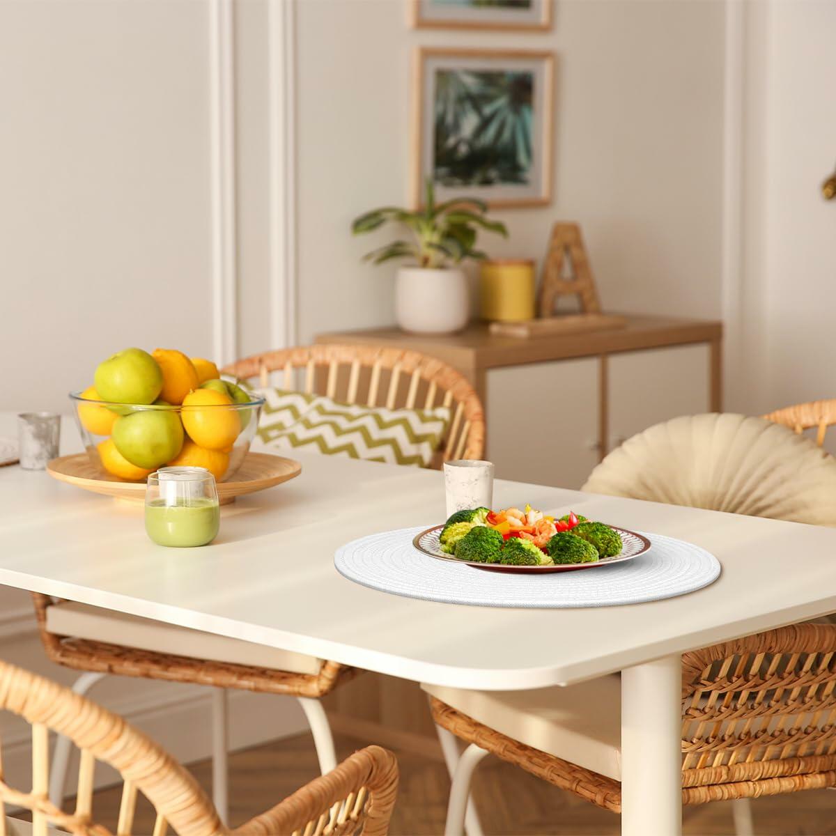 WEAVELYRICS 15" Round Braided Cotton Placemats Brown Set of 4