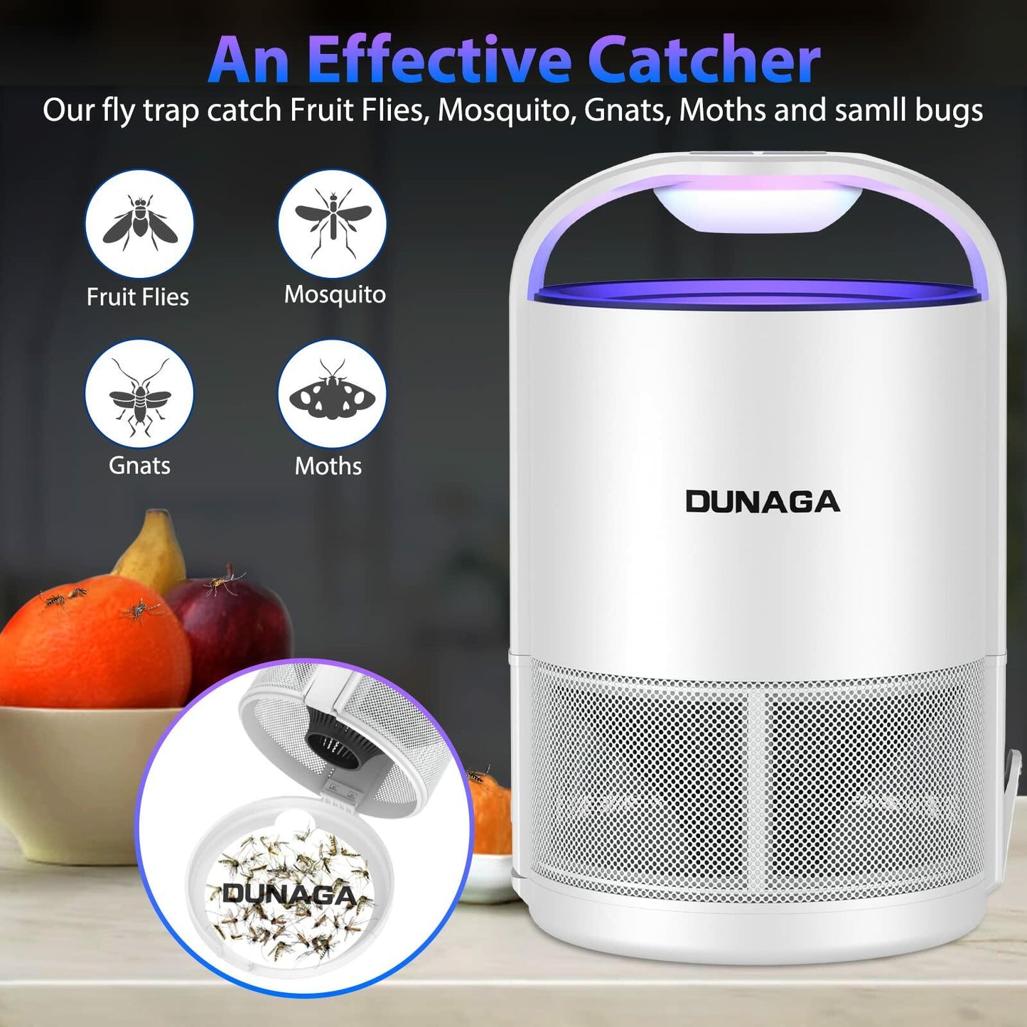 DUNAGA Fly Traps Indoor with 10 Sticky Glue Boards White Bug Zapper