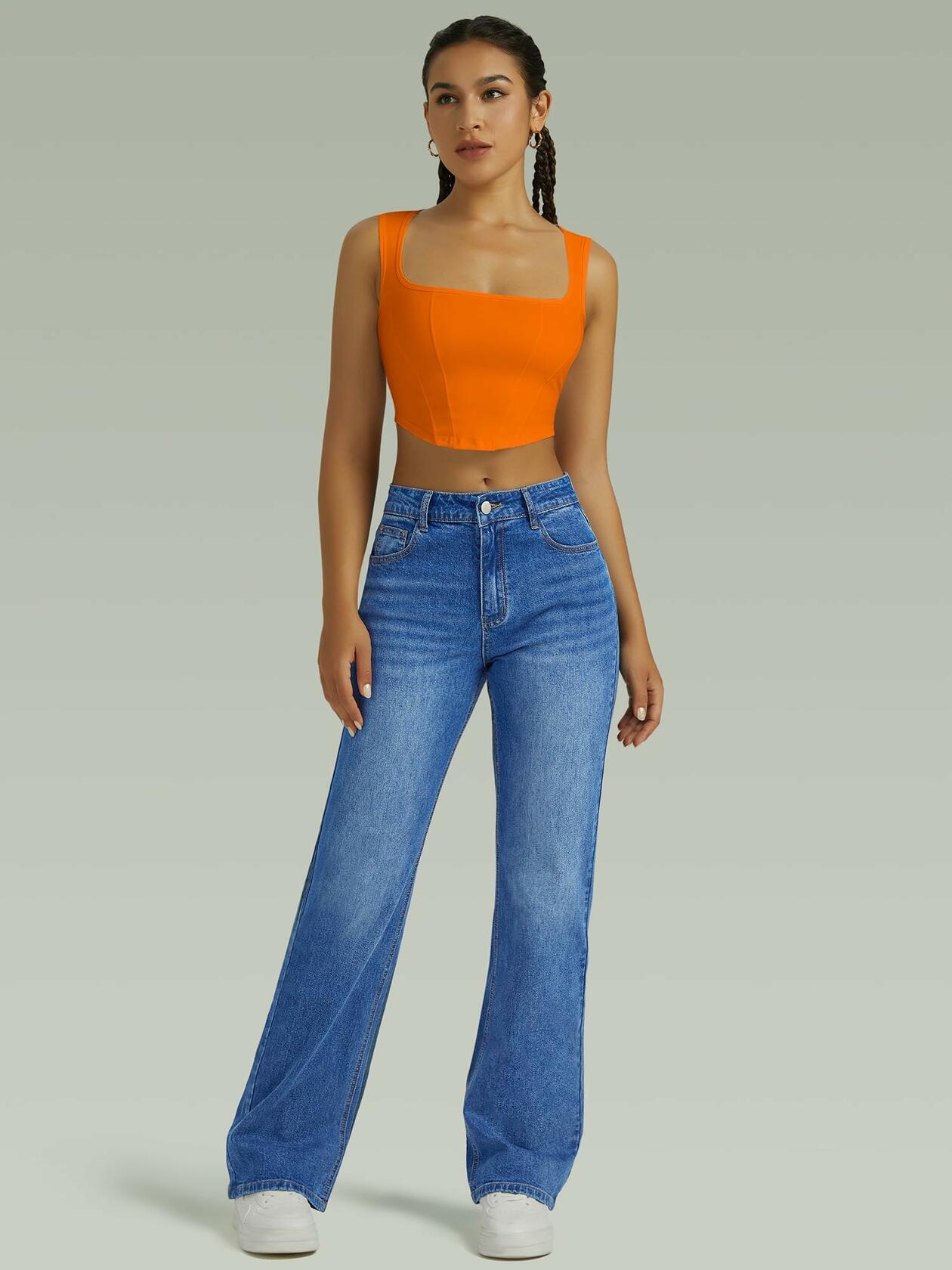 FUNUCA Women’s High Waist Wide Leg Stretch Denim Jeans Blue Size 8