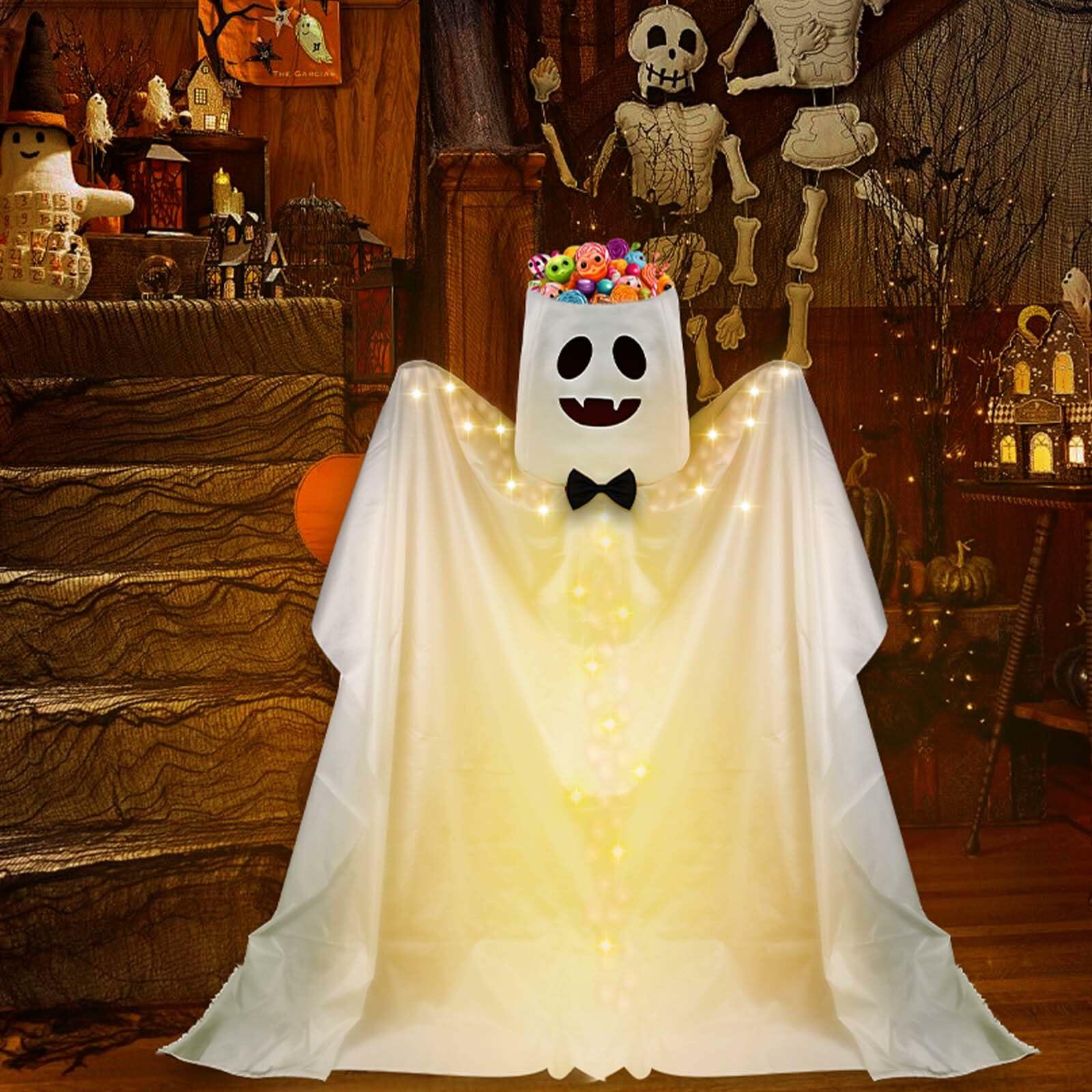 Waybas Ghost Halloween Candy Bowl LED Lights Outdoor 47" Tall White