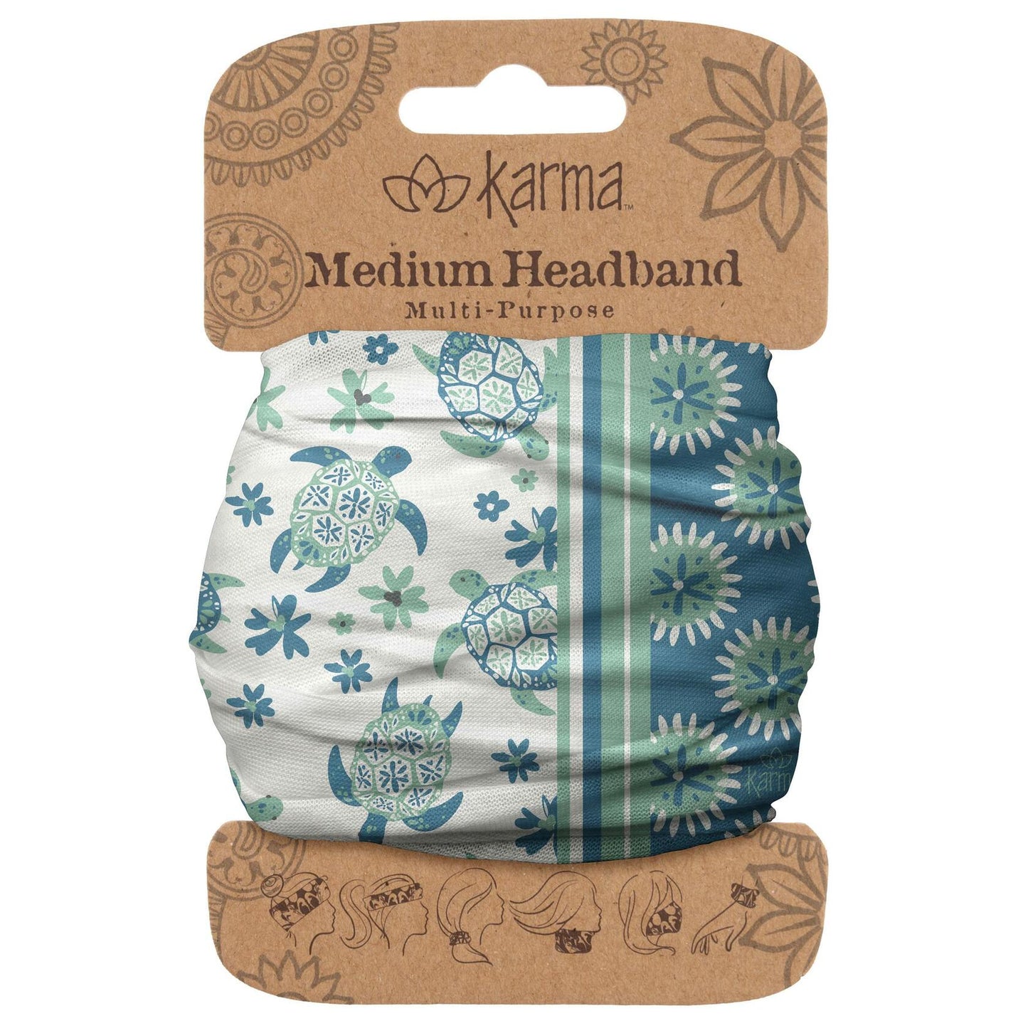 Karma Turtle Headband Fabric Hair Scarf White Blue Size Medium