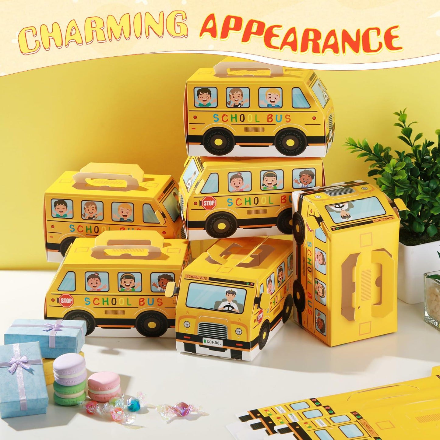 AmazingSpark 24 Pcs School Bus Treat Boxes Yellow Back to School Party