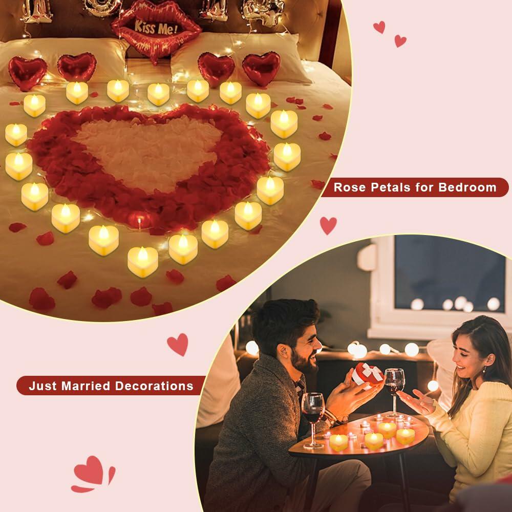 [Acceptable] Ardusnpe 2000 Pcs Red Artificial Rose Petals with 24 White Heart LED Candles