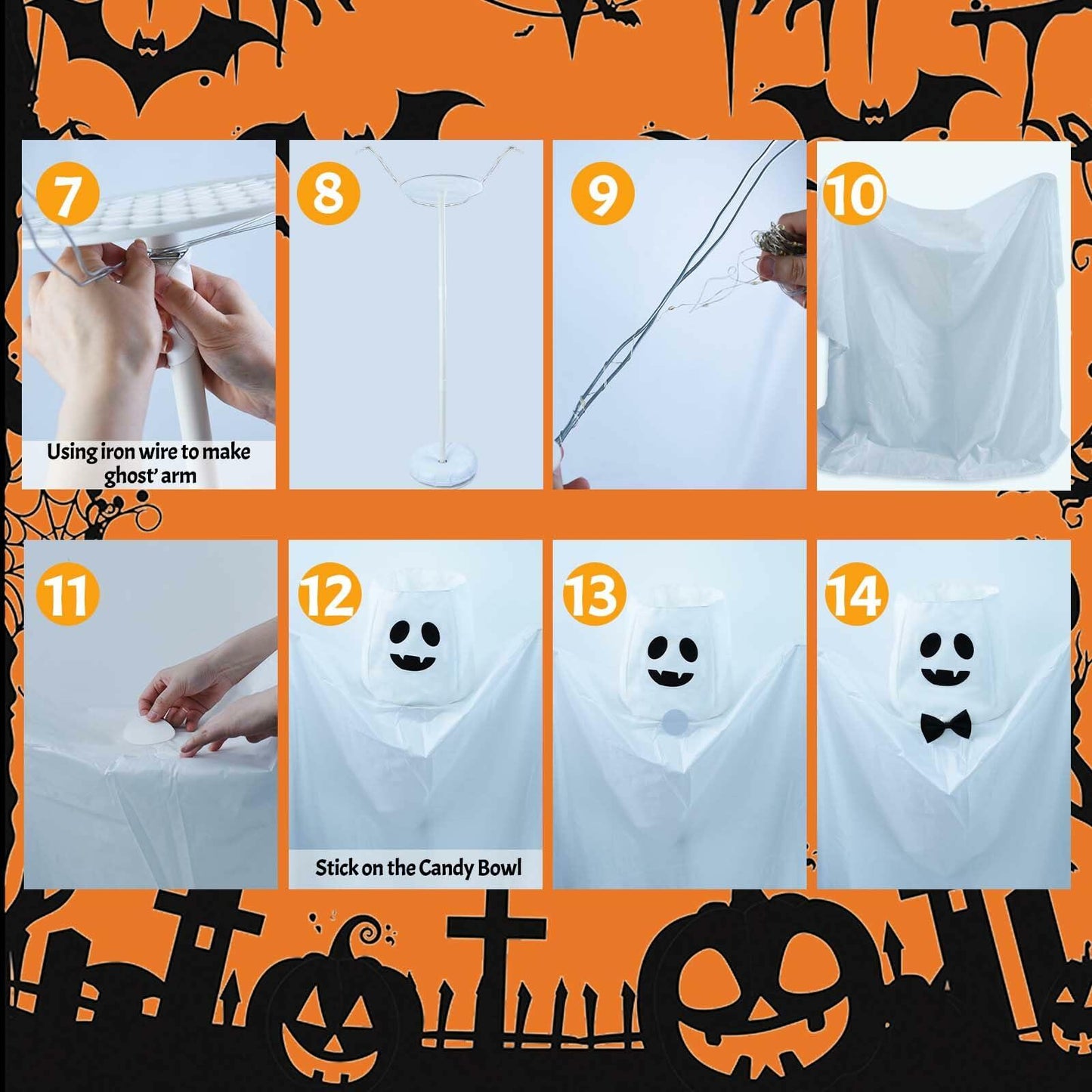 Waybas Ghost Halloween Candy Bowl LED Lights Outdoor 47" Tall White