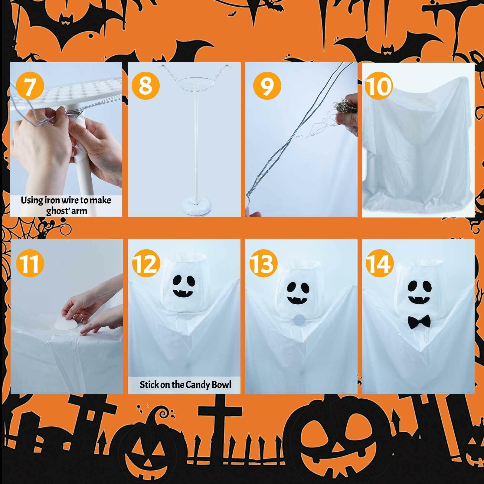 Waybas Ghost Halloween Candy Bowl LED Lights Outdoor 47" Tall White