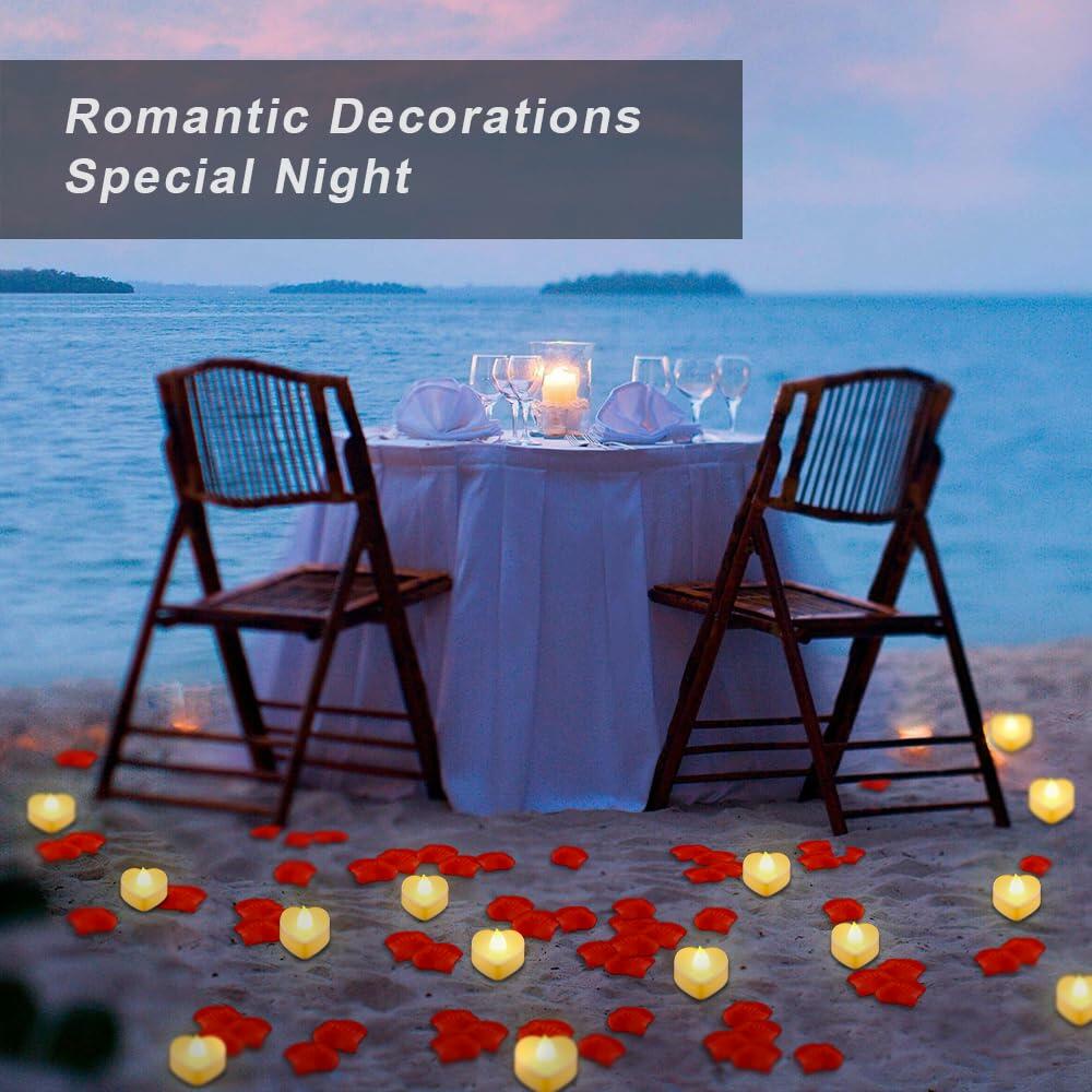 [Acceptable] Ardusnpe 2000 Pcs Red Artificial Rose Petals with 24 White Heart LED Candles