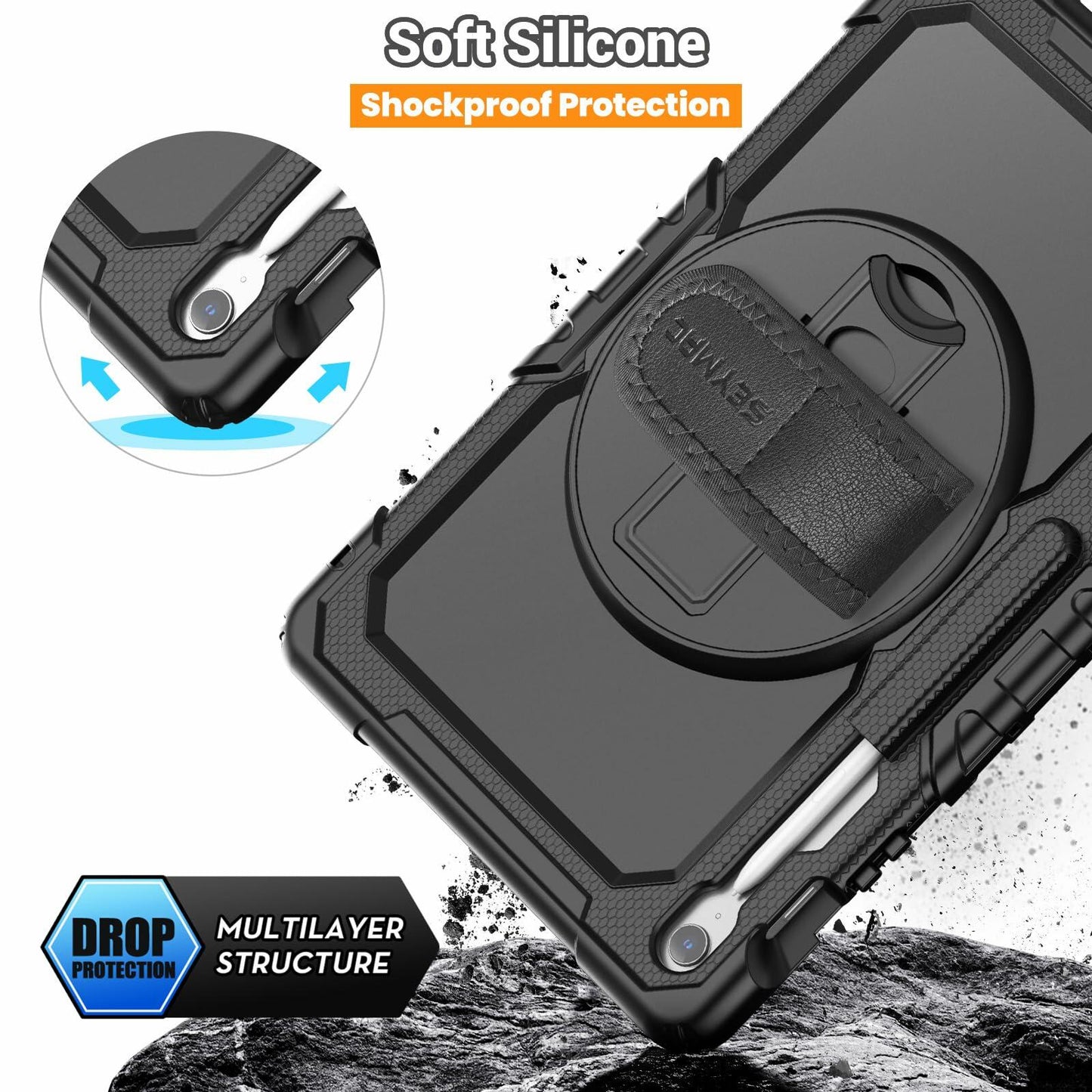 [Like New] SEYMAC Samsung Galaxy Tab S10 FE+ 13.1" Heavy Duty Shockproof Case Black