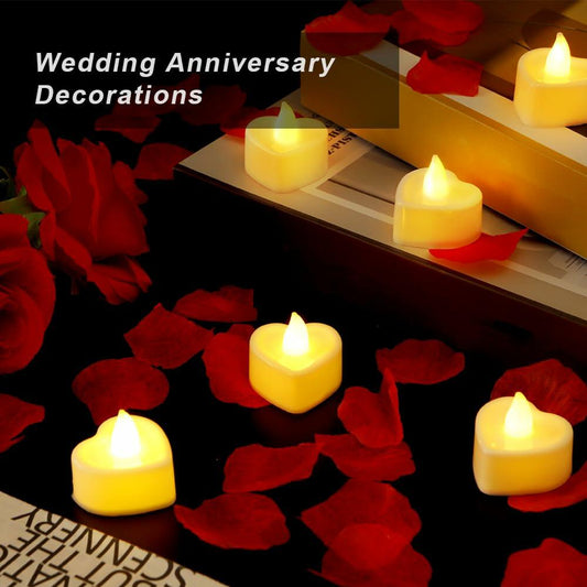 [Acceptable] Ardusnpe 2000 Pcs Red Artificial Rose Petals with 24 White Heart LED Candles