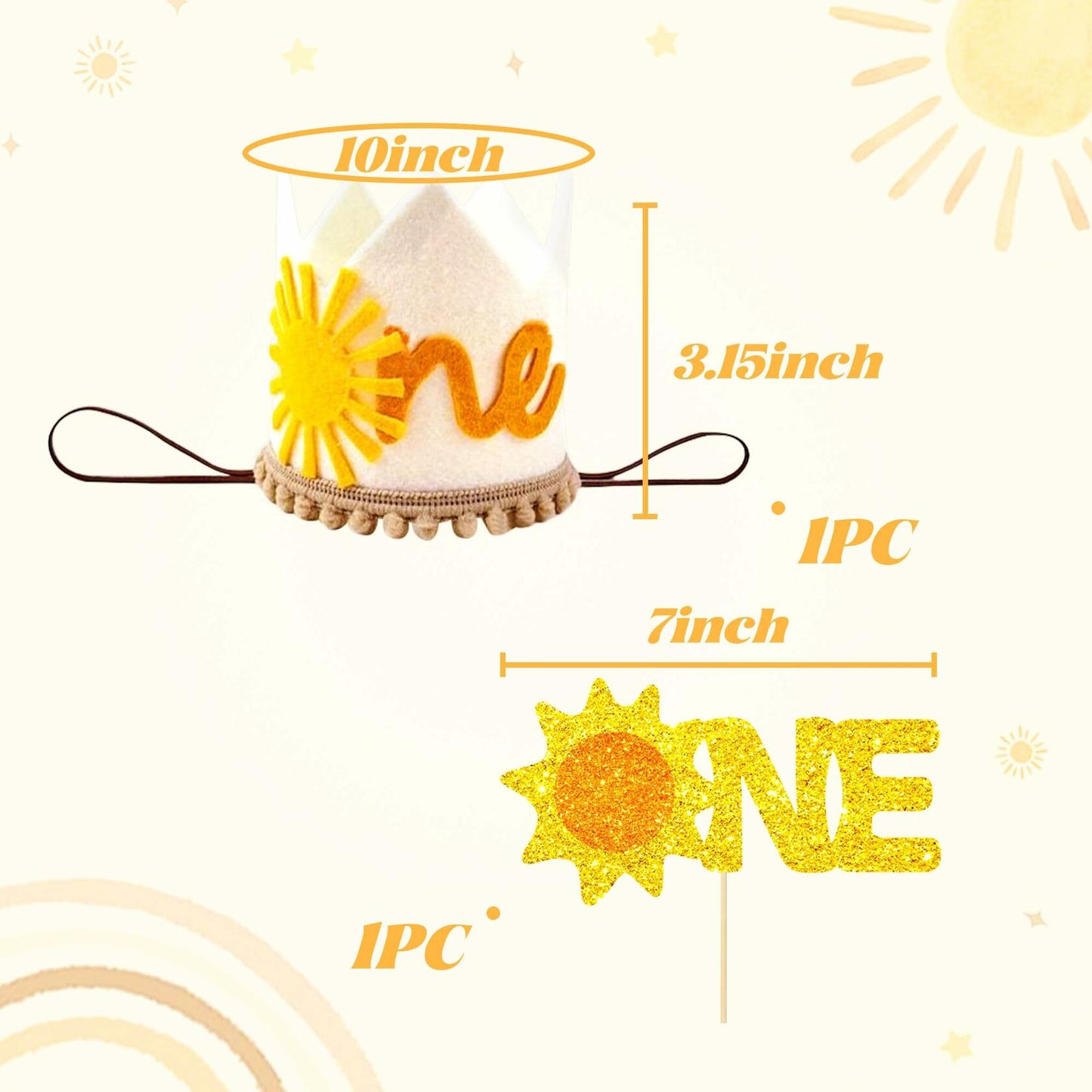 JeVenis 2pcs First Trip Around the Sun Birthday Hat Boho Sun Party Decoration