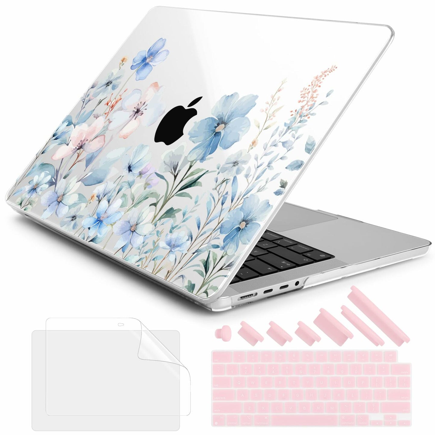 DONGKE MacBook Pro 16 Inch Case 2024 2023 2021 Pro Max Blue Flowers