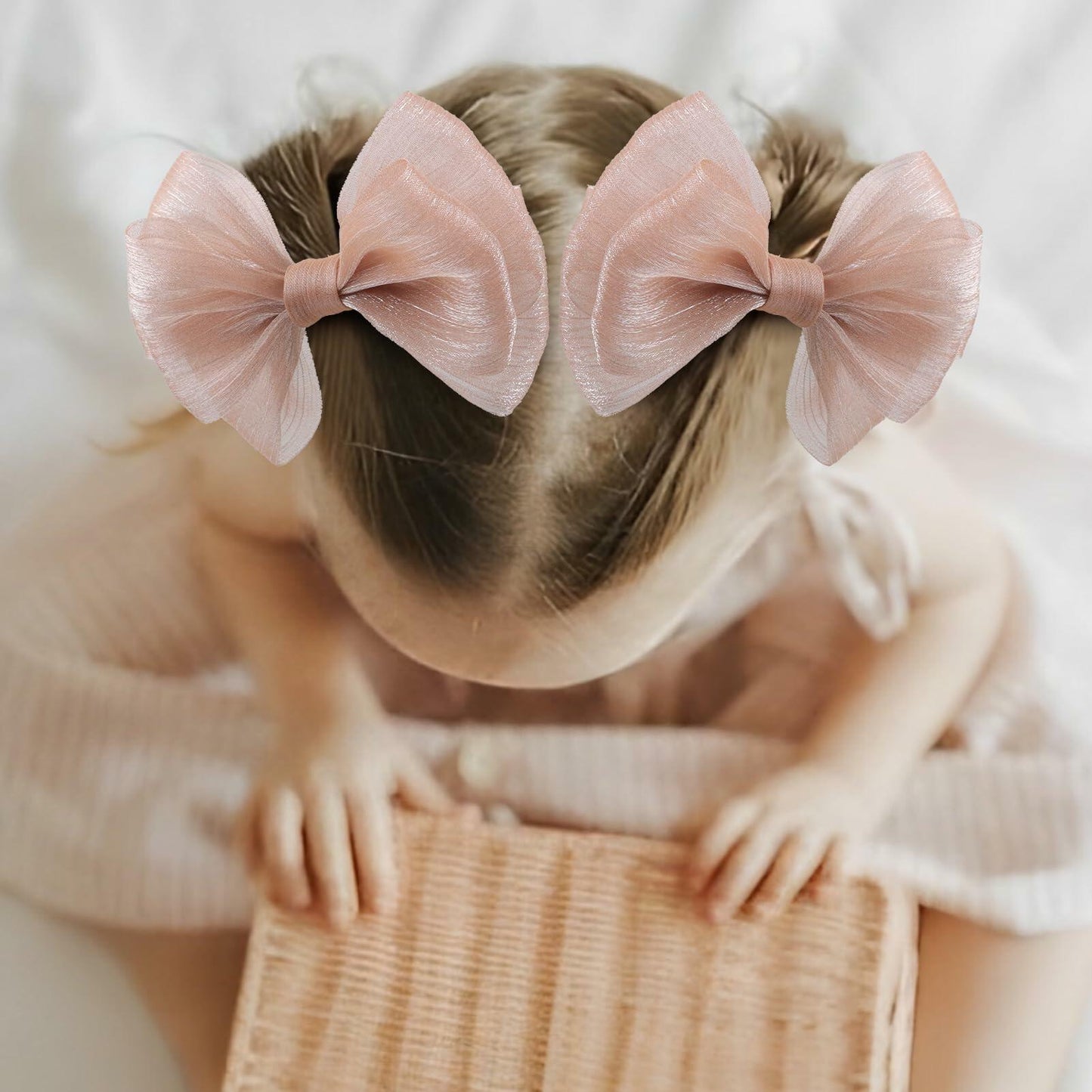 YanJie Baby Girls Hair Bows Pink Blue Tulle Lace Clips Pack of 2