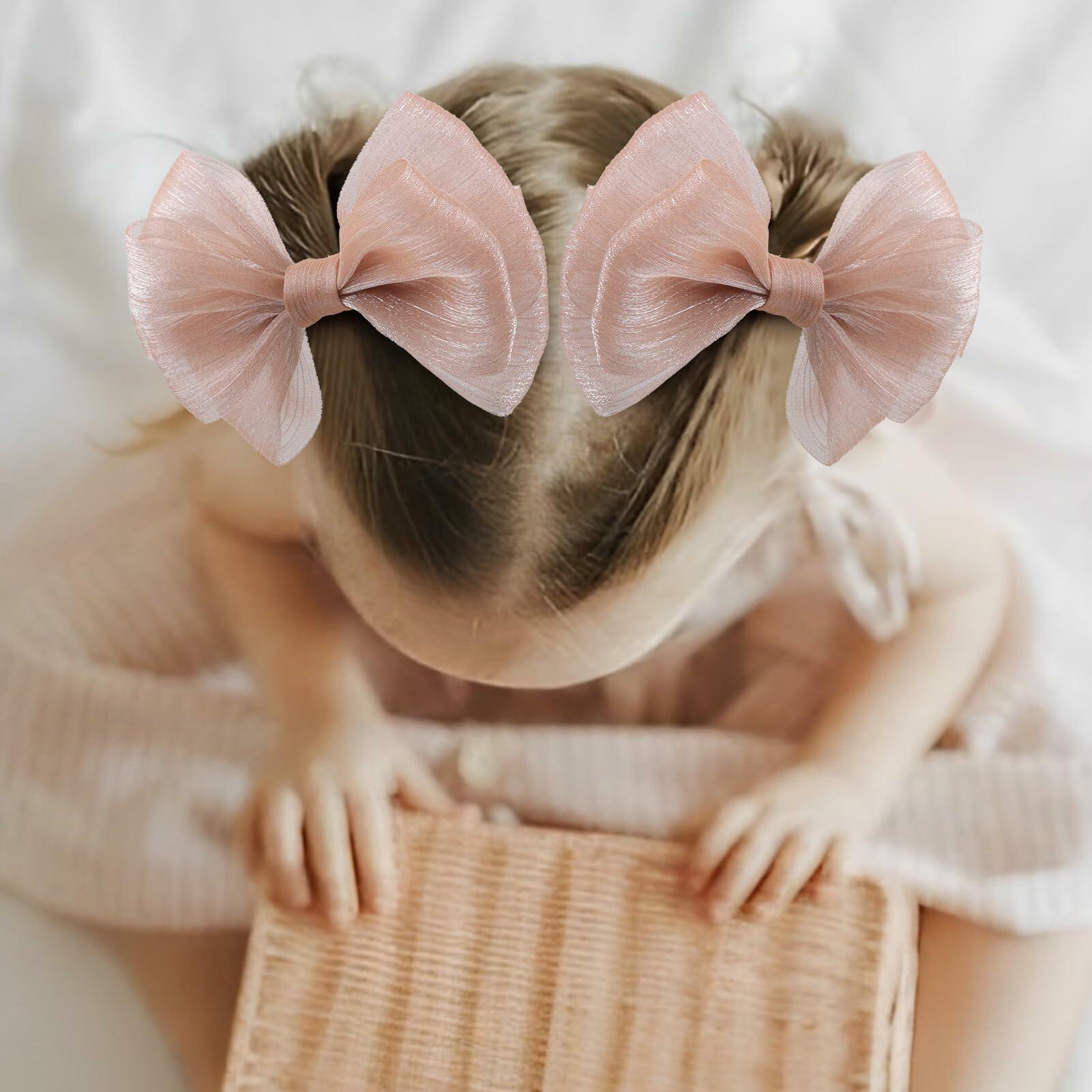 YanJie Baby Girls Hair Bows Pink Blue Tulle Lace Clips Pack of 2