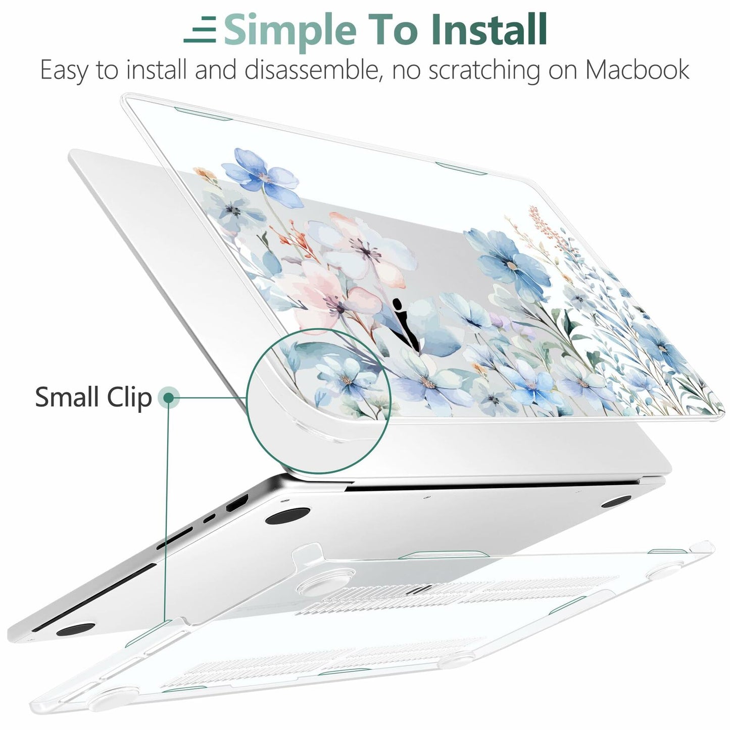 DONGKE MacBook Pro 16 Inch Case 2024 2023 2021 Pro Max Blue Flowers