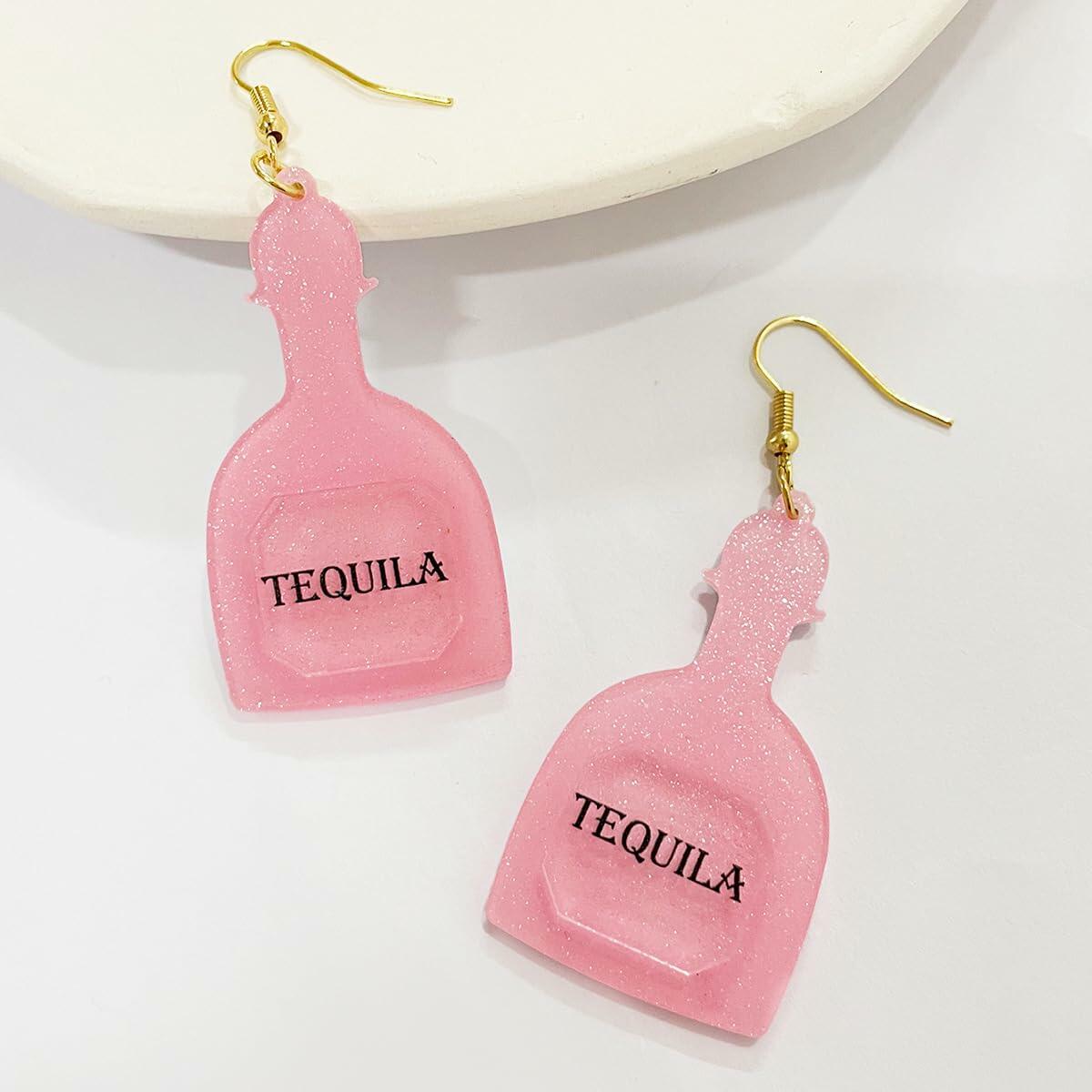 Caiyao Bohemia Acrylic Glitter Tropical Drink Cup Drop Earrings D Pink 2