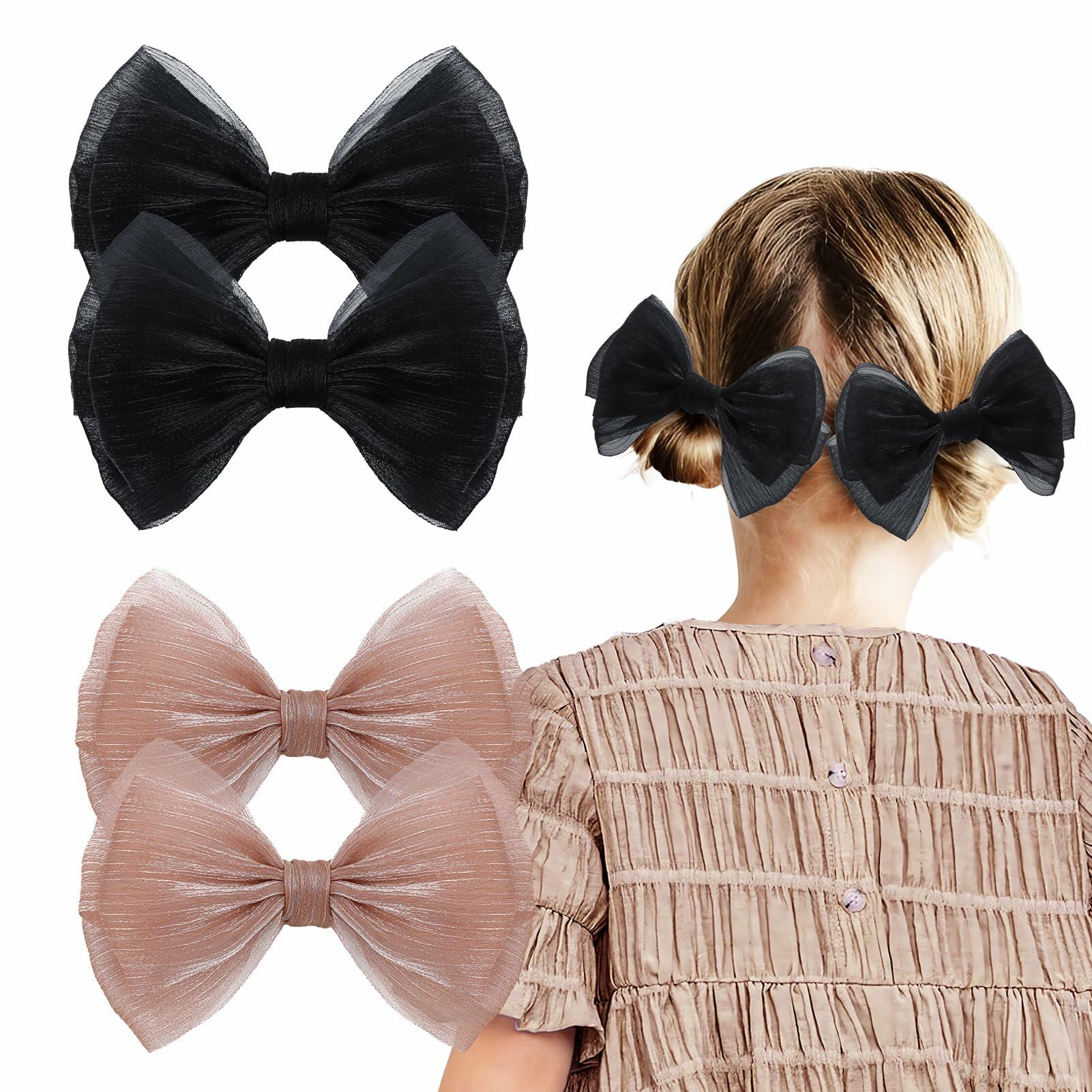 YanJie Baby Girls Hair Bows Pink Blue Tulle Lace Clips Pack of 2