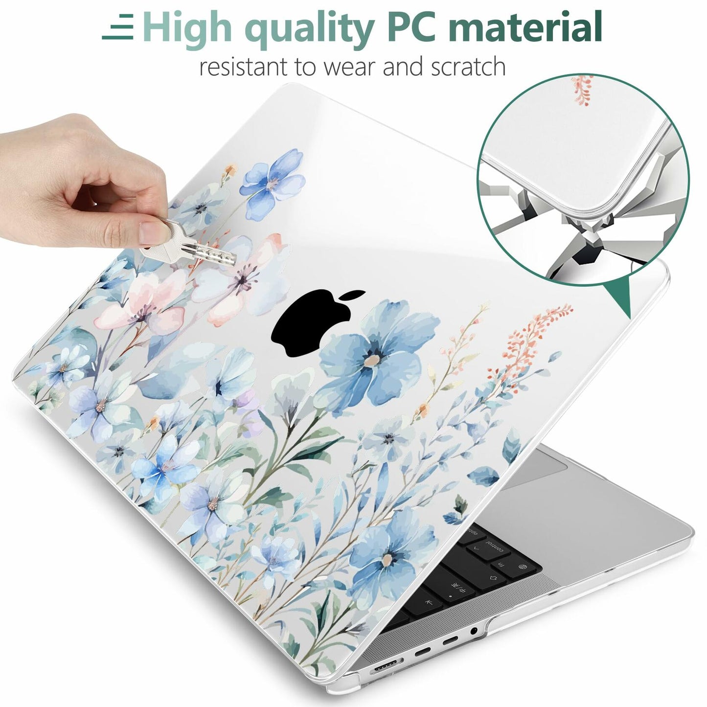DONGKE MacBook Pro 16 Inch Case 2024 2023 2021 Pro Max Blue Flowers
