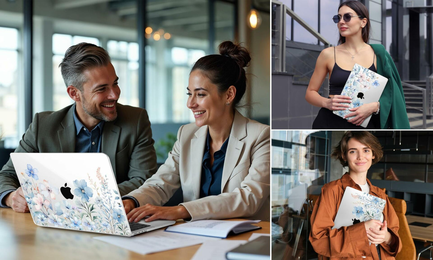 DONGKE MacBook Pro 16 Inch Case 2024 2023 2021 Pro Max Blue Flowers