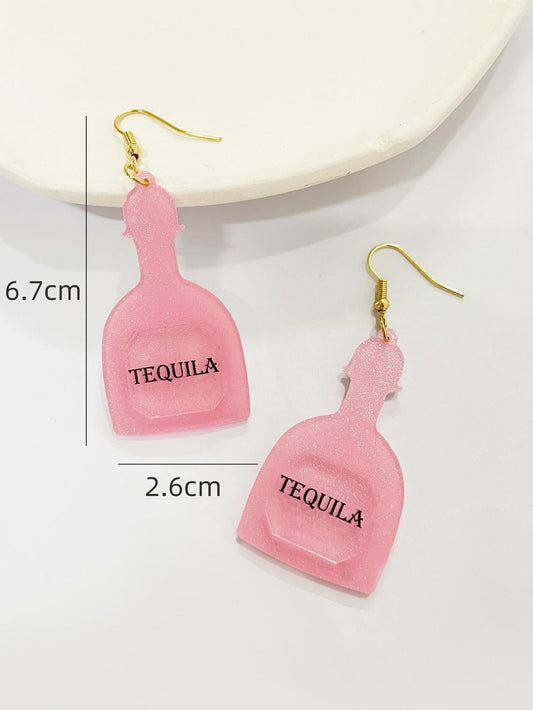 Caiyao Bohemia Acrylic Glitter Tropical Drink Cup Drop Earrings D Pink 2