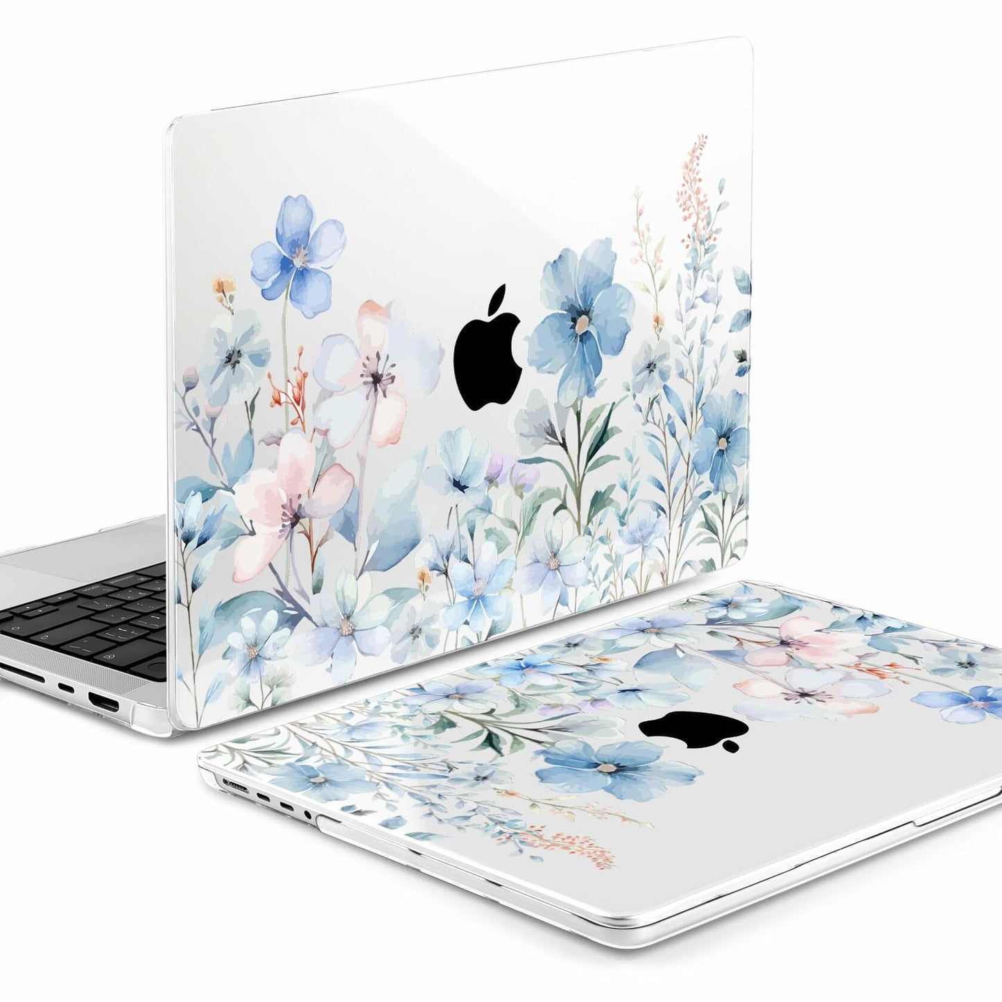 DONGKE MacBook Pro 16 Inch Case 2024 2023 2021 Pro Max Blue Flowers