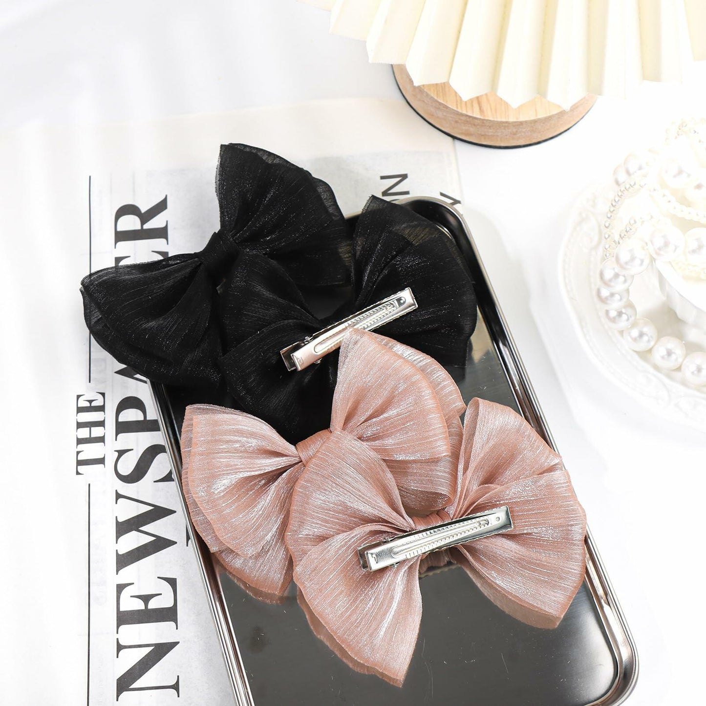 YanJie Baby Girls Hair Bows Pink Blue Tulle Lace Clips Pack of 2