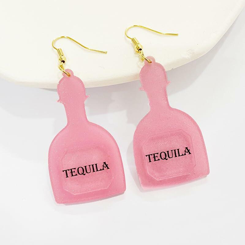 Caiyao Bohemia Acrylic Glitter Tropical Drink Cup Drop Earrings D Pink 2