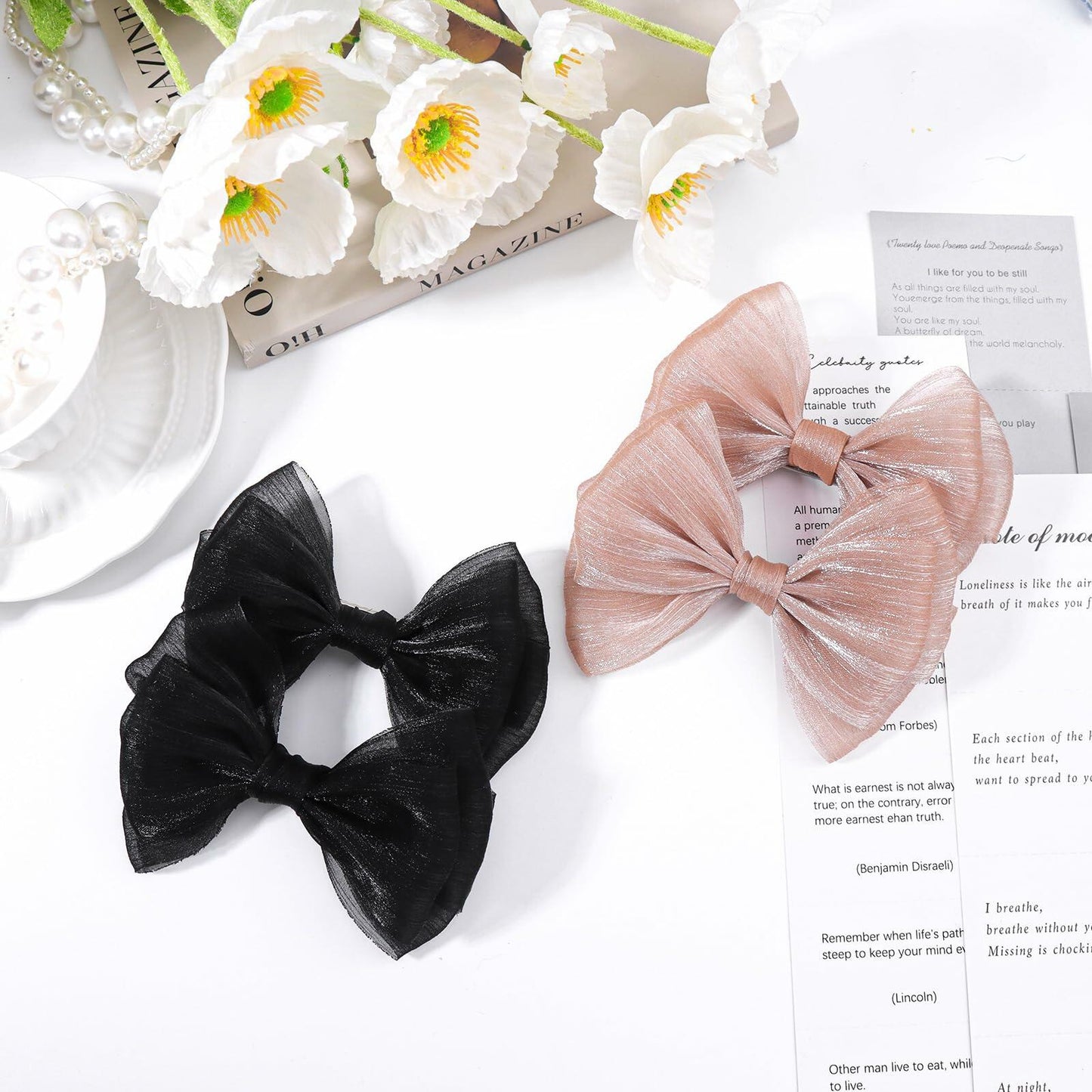 YanJie Baby Girls Hair Bows Pink Blue Tulle Lace Clips Pack of 2