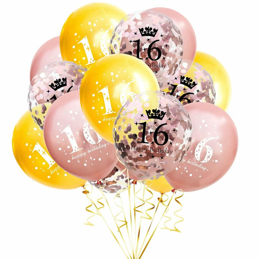 Generic Party Store Plus 16th Birthday Balloons 15pc 12in Rose Gold Confetti