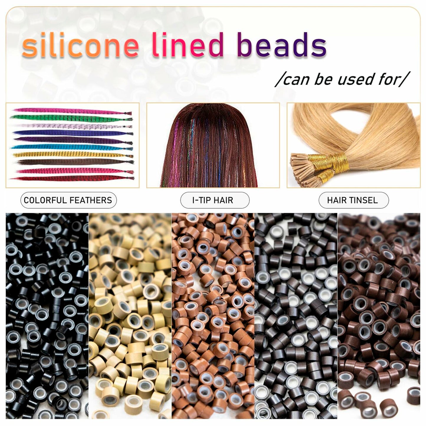 coloryoung 1000pcs 5mm Silicone Lined Micro Beads Hair Extensions Dark Brown