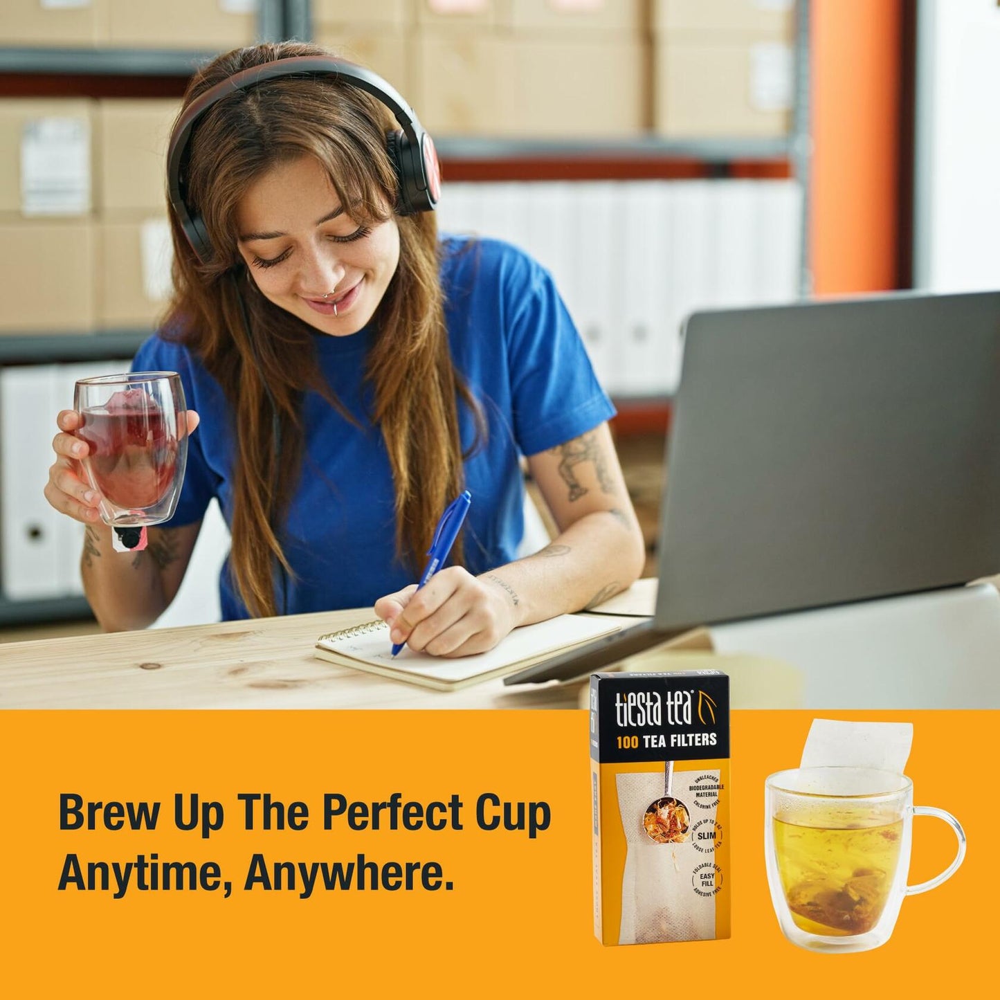 Tiesta Tea Loose Leaf Disposable Infuser Filters Unbleached Paper 100ct Yellow