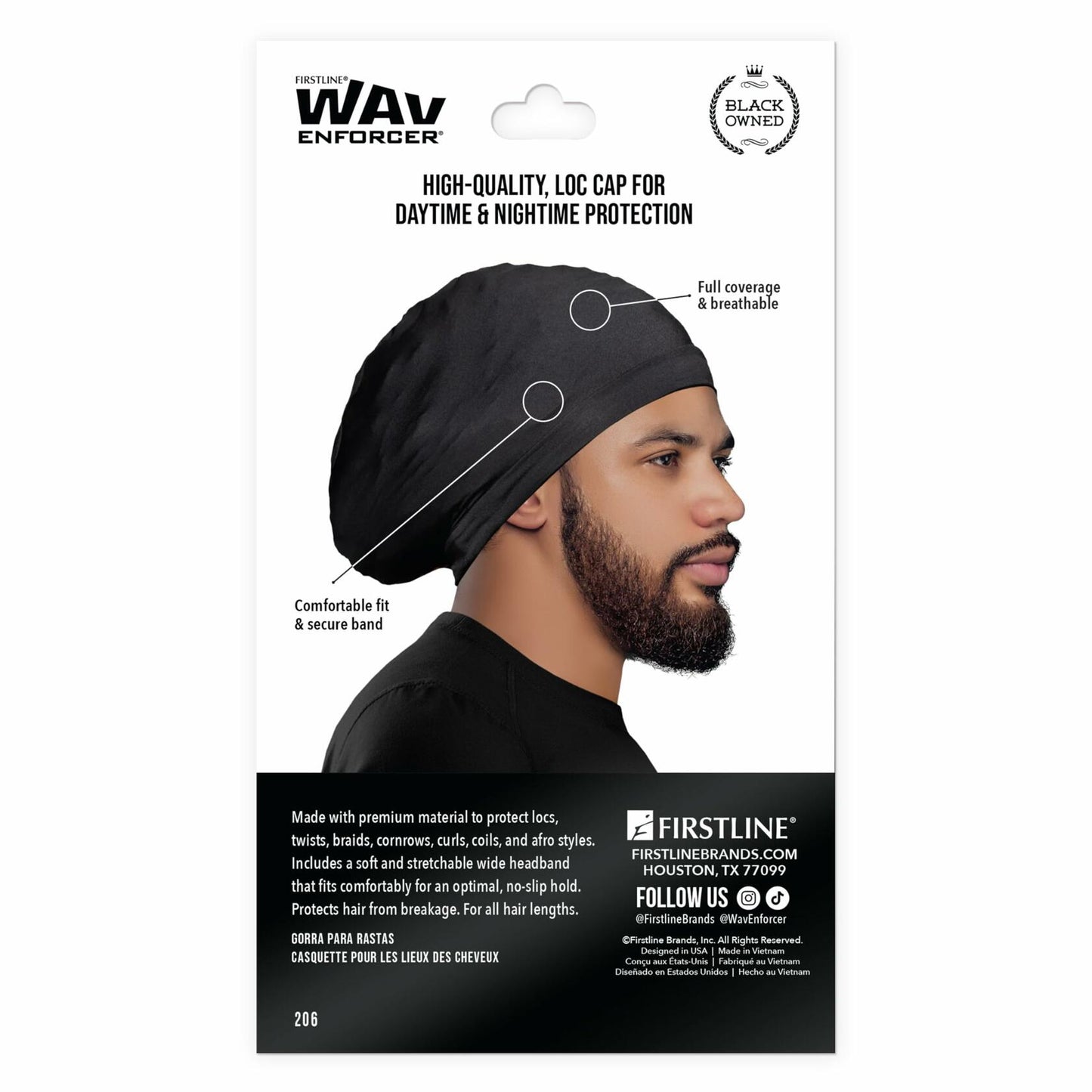 WavEnforcer Loc Cap Black Polyester Spandex Baseball Style Mens