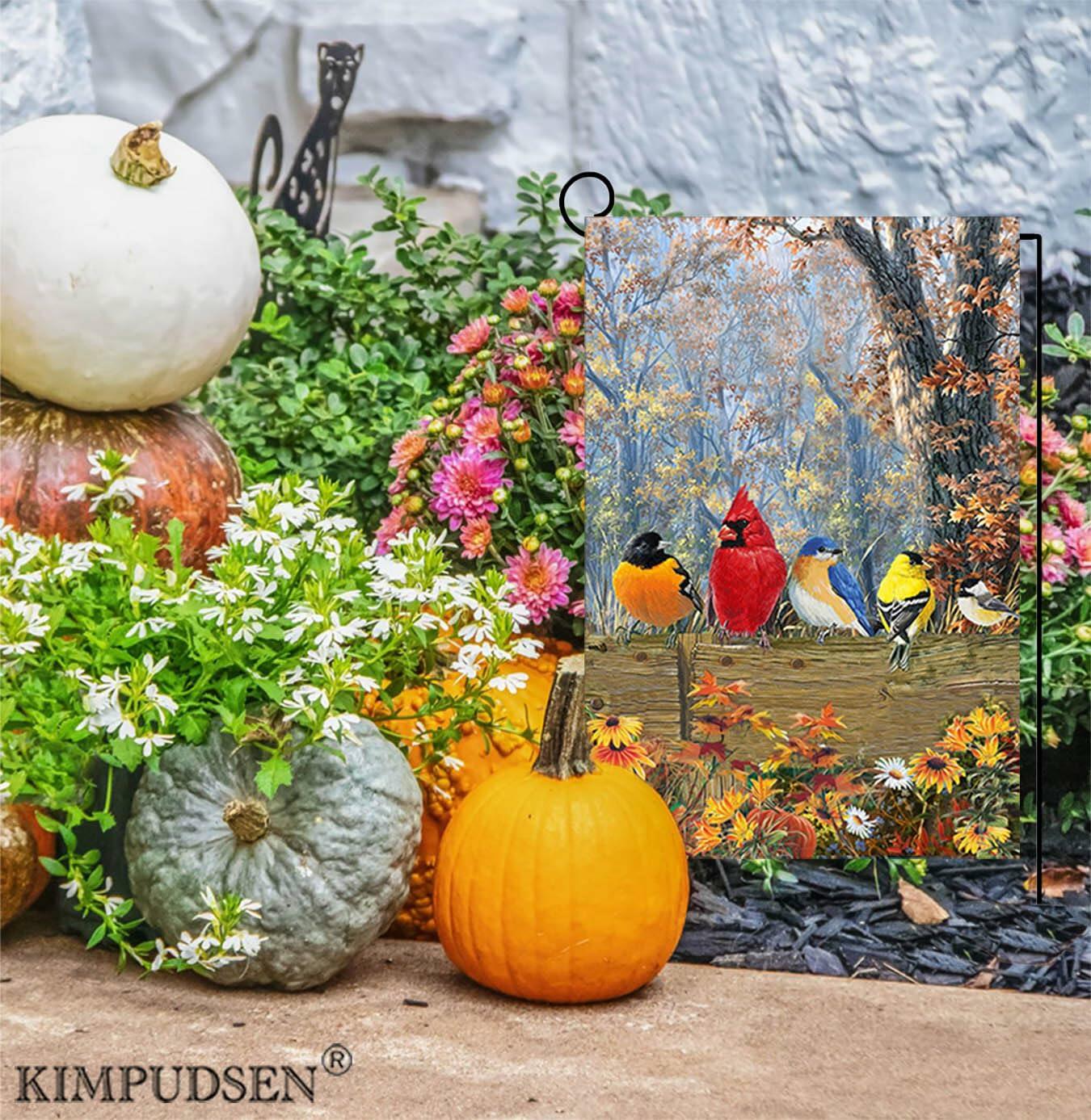 KIMPUDSEN Cardinal Birds Fall Garden Flag 12x18 Inch Double Sided Autumn