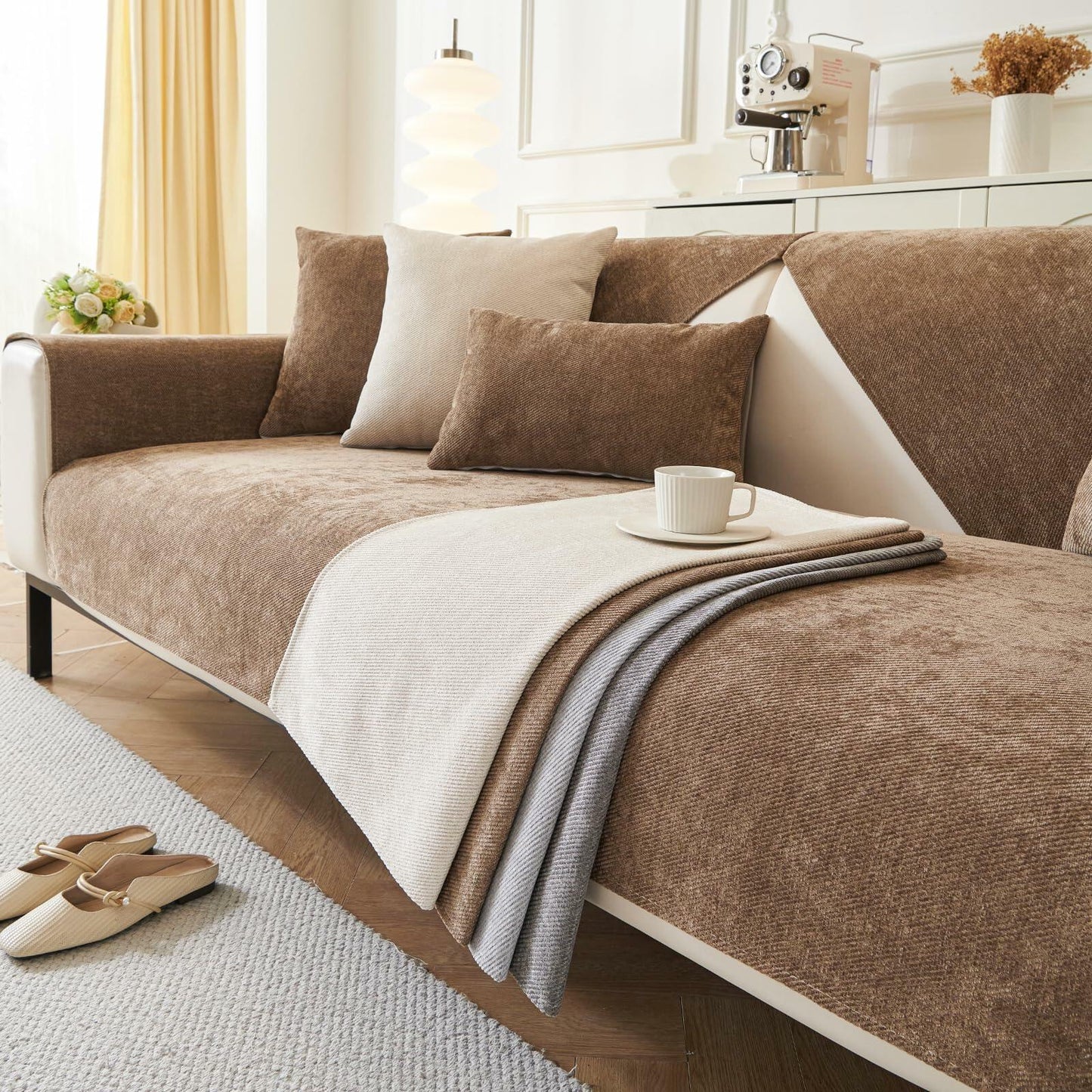 tianxinbaobei Plush Non-Slip Chenille Sofa Cover Light Gray 36x36 Armchair