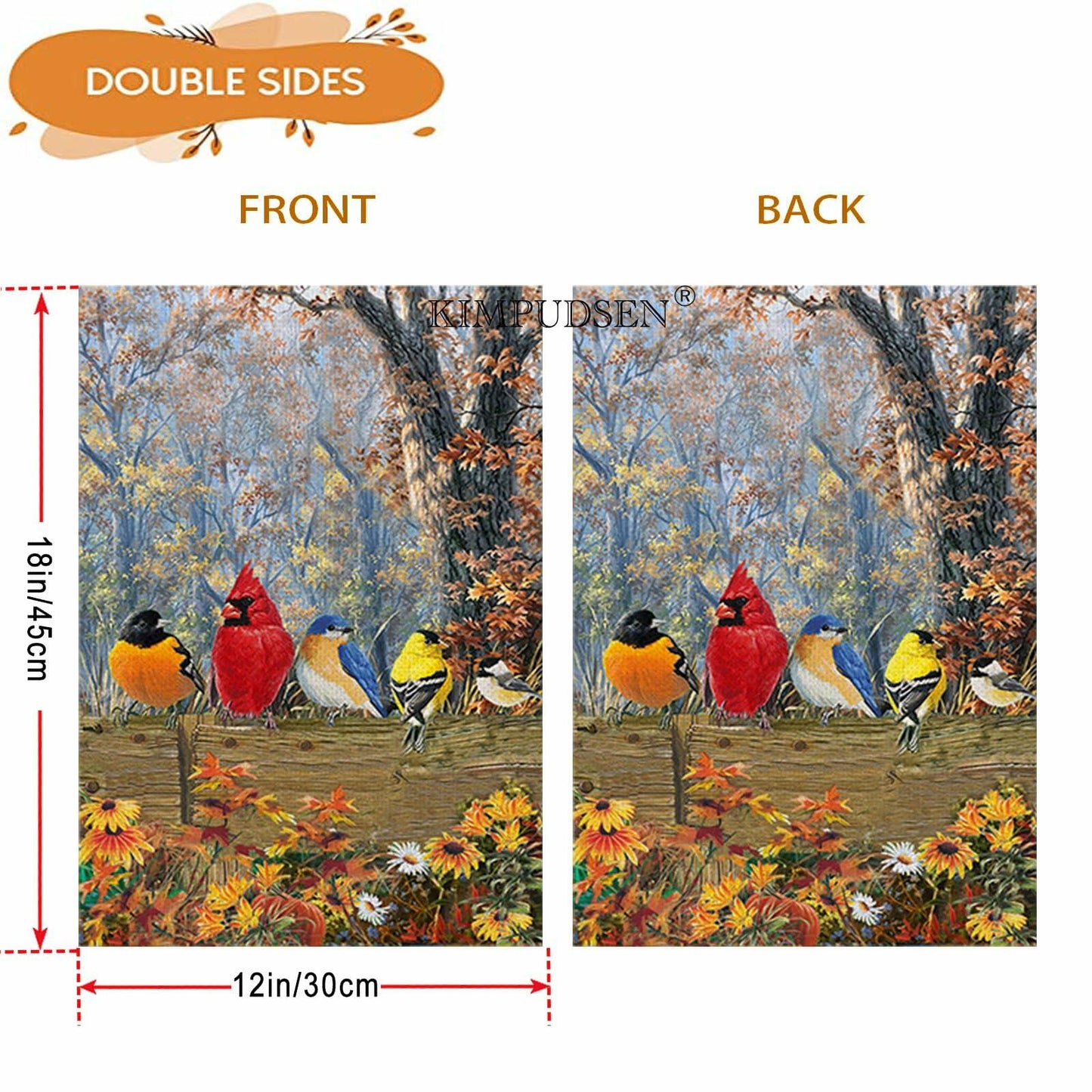 KIMPUDSEN Cardinal Birds Fall Garden Flag 12x18 Inch Double Sided Autumn
