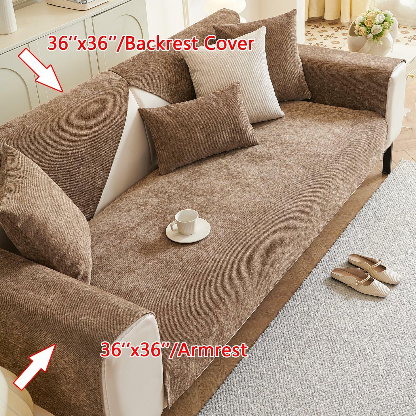 tianxinbaobei Plush Non-Slip Chenille Sofa Cover Light Gray 36x36 Armchair