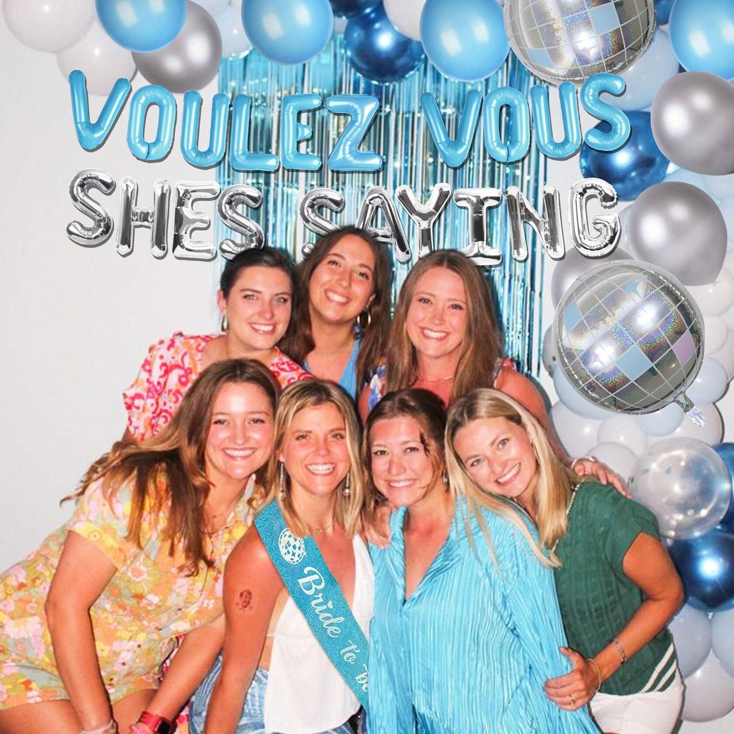JeVenis Dancing Queen Balloons Banner Bachelorette Party Silver Blue 3